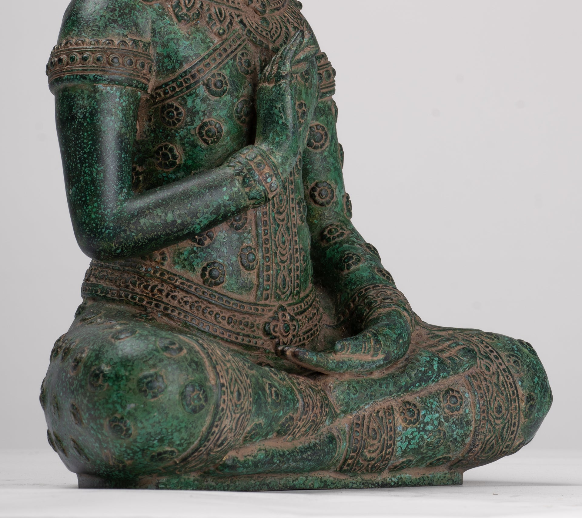 Buddha Statue - Antique Khmer Style Bronze Buddha Statue Dharmachakra Teaching Mudra - 36cm/14"