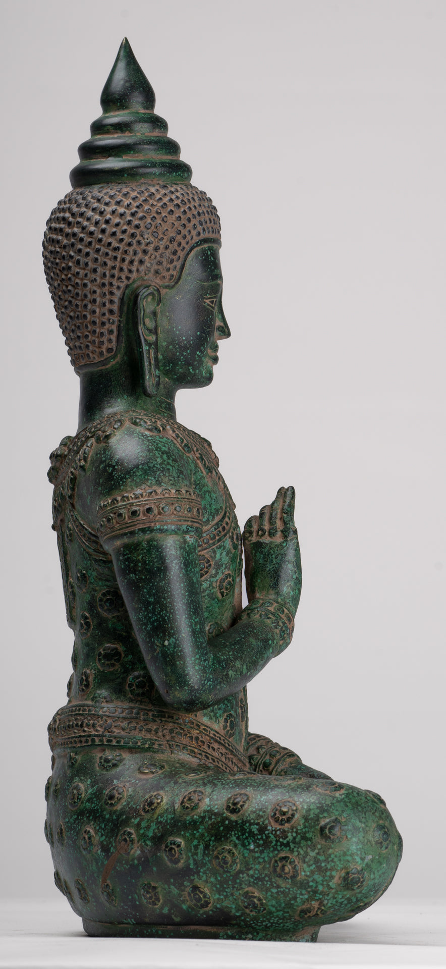 Buddha Statue - Antique Khmer Style Bronze Buddha Statue Dharmachakra Teaching Mudra - 36cm/14"