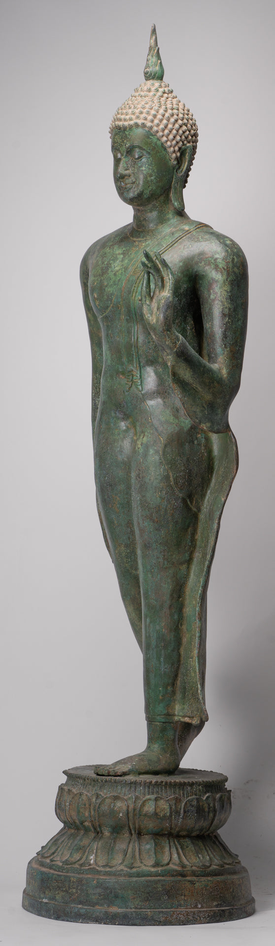 Large Antique Thai Style Sukhothai Bronze Teaching Walking Buddha Statue - 147cm/59"