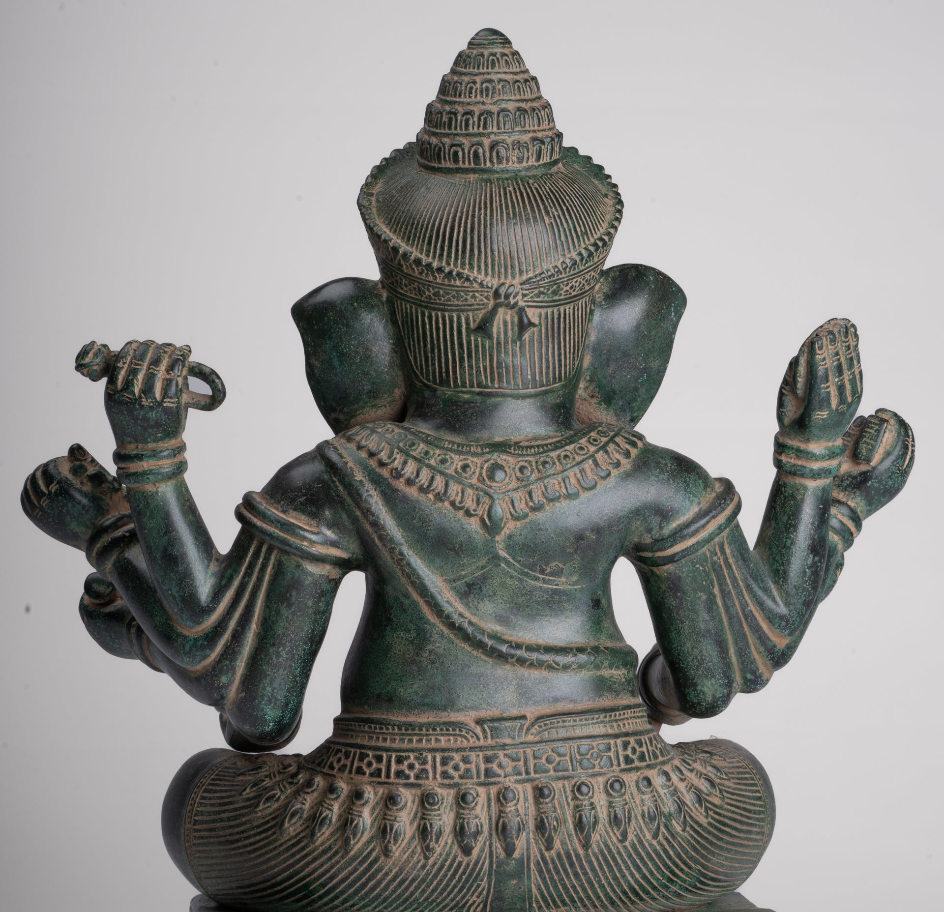 Ganesha Statue - Antique Khmer Style Enthroned Angkor Wat 8 Arm Ganesh Statue - 40cm/16"