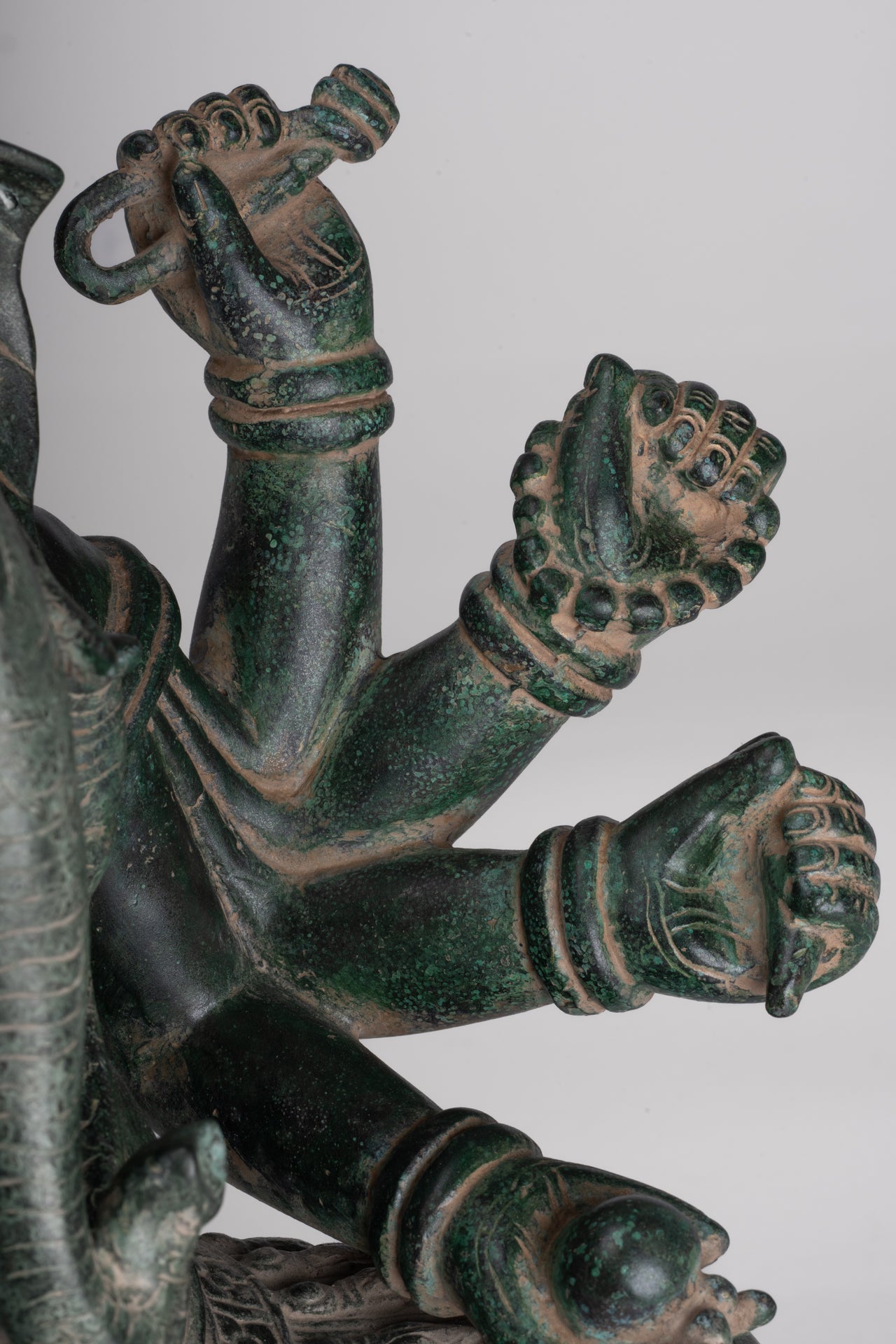 Ganesha Statue - Antique Khmer Style Enthroned Angkor Wat 8 Arm Ganesh Statue - 40cm/16"