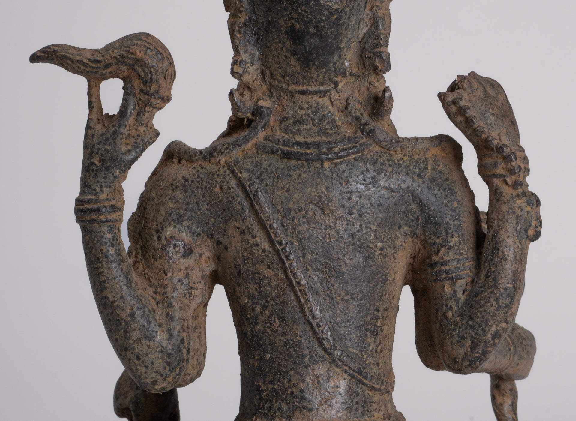 Vishnu - Antique Java Style Indonesian Majapahit Seated Bronze Vishnu Statue - 25cm/10"