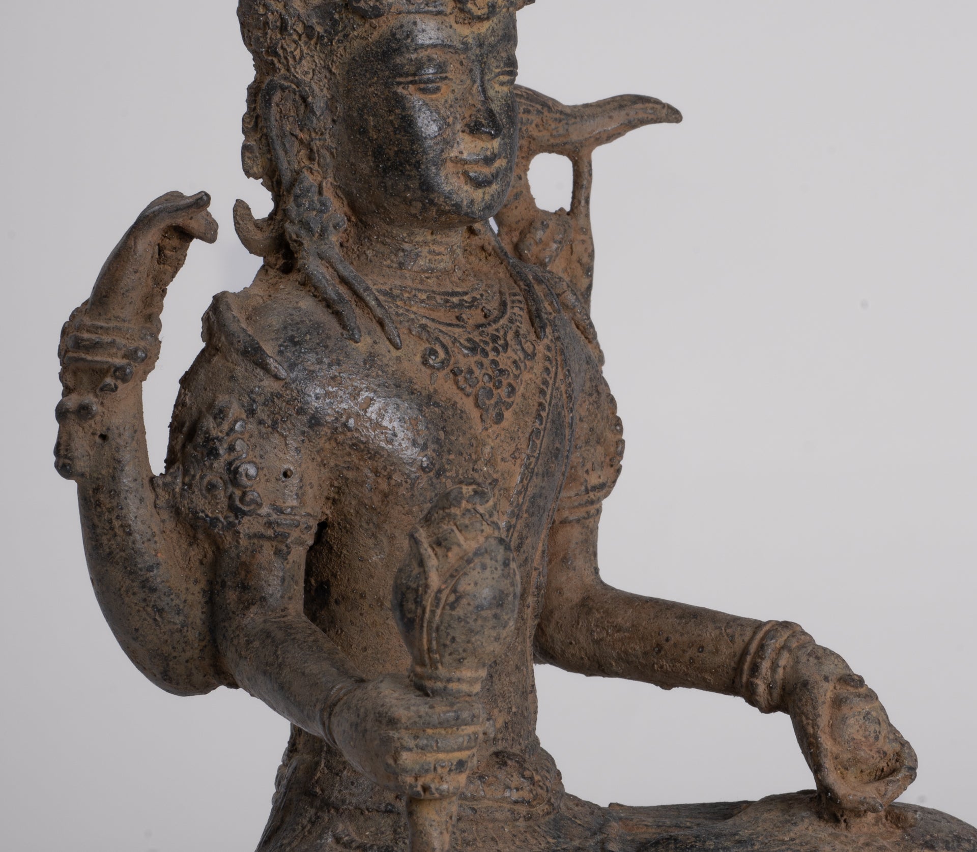 Vishnu - Antique Java Style Indonesian Majapahit Seated Bronze Vishnu Statue - 25cm/10"
