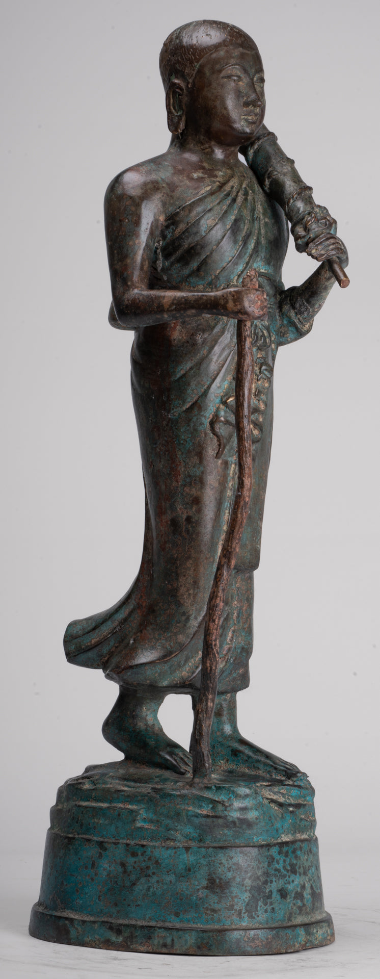 Mönch - Antike Thai -Stil Bronze Dvaravati Sīvali Anhänger / Schüler der Buddha -Statue - 57cm / 23 "