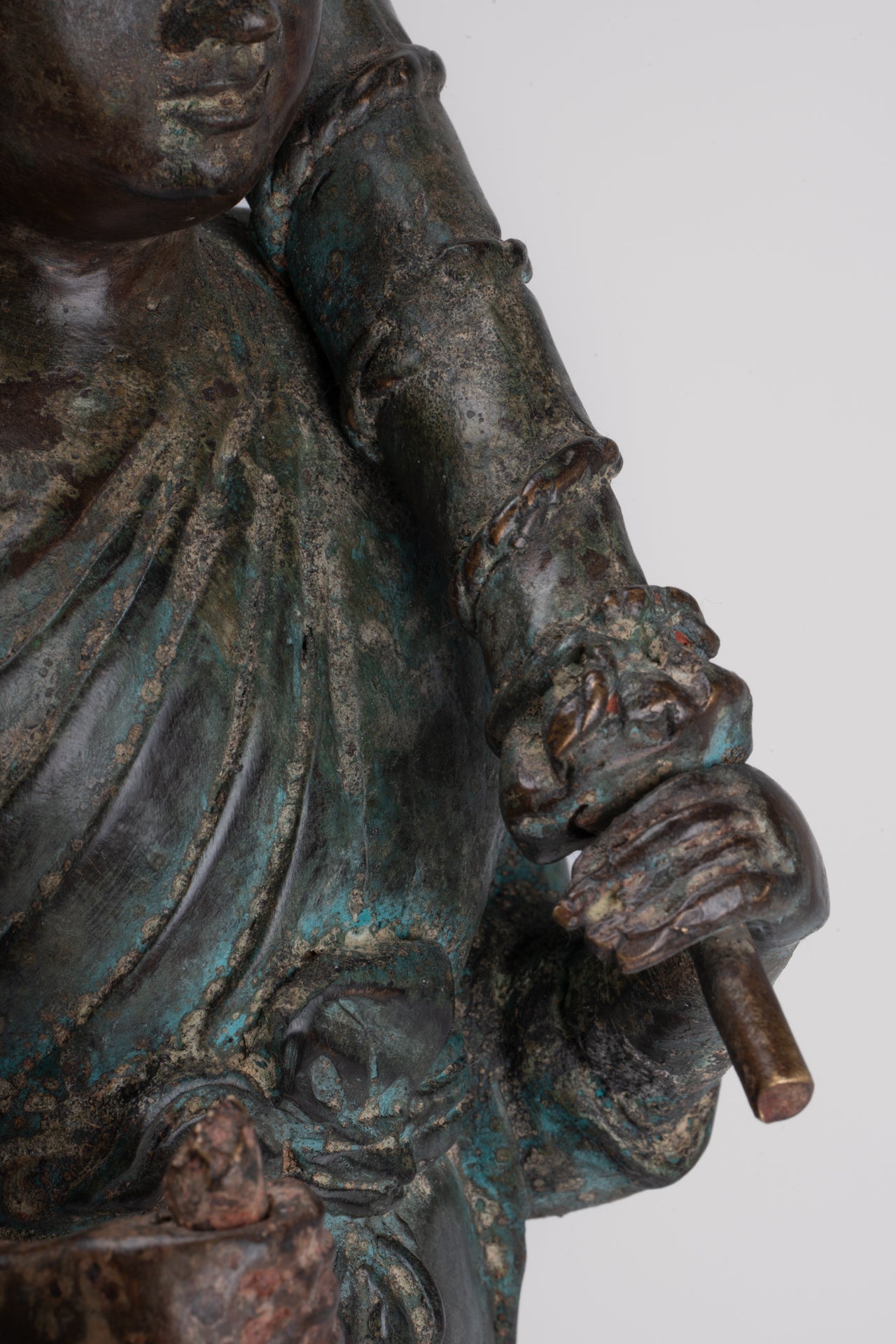 Mönch - Antike Thai -Stil Bronze Dvaravati Sīvali Anhänger / Schüler der Buddha -Statue - 57cm / 23 "