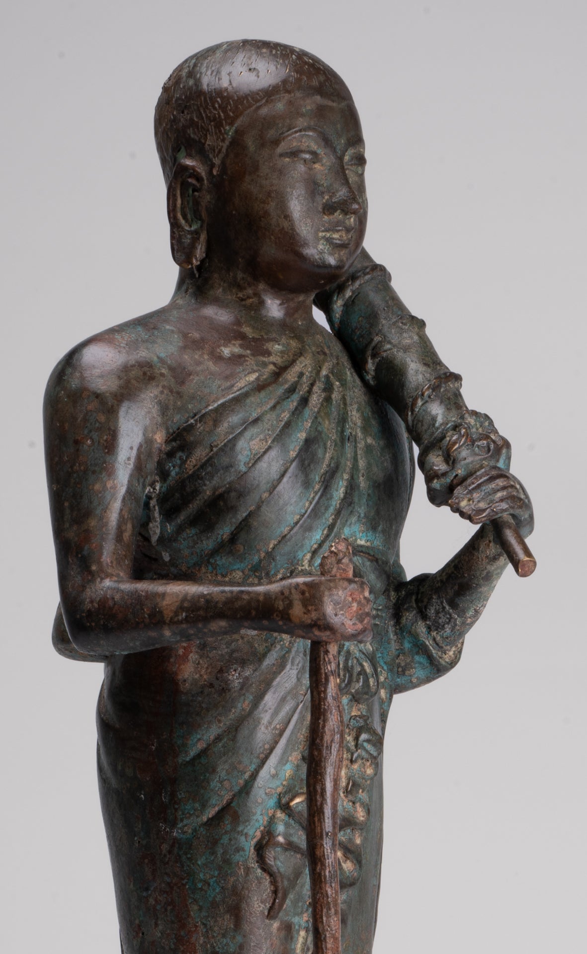 Mönch - Antike Thai -Stil Bronze Dvaravati Sīvali Anhänger / Schüler der Buddha -Statue - 57cm / 23 "
