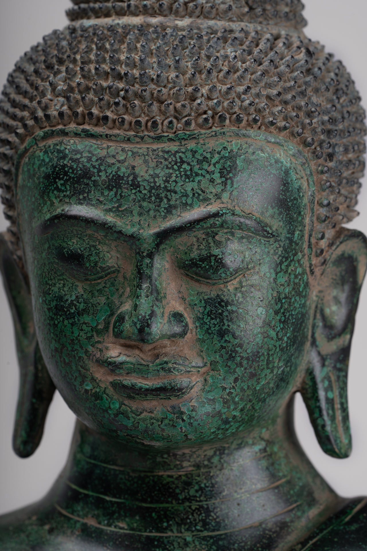 Buddha Statue - Antique Khmer Style Bronze Enthroned Teaching Buddha Statue - 47cm/19"