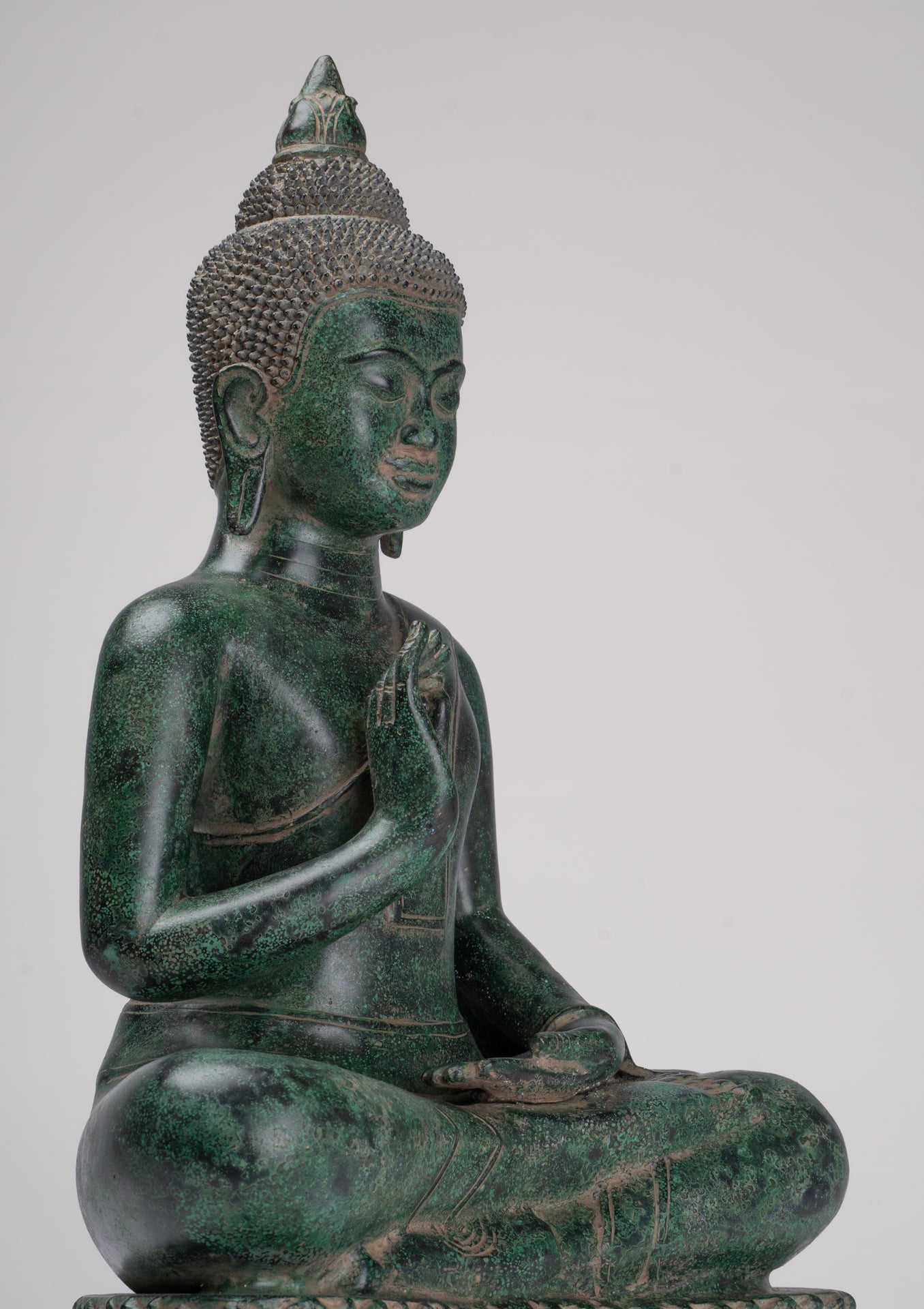 Buddha Statue - Antique Khmer Style Bronze Enthroned Teaching Buddha Statue - 47cm/19"