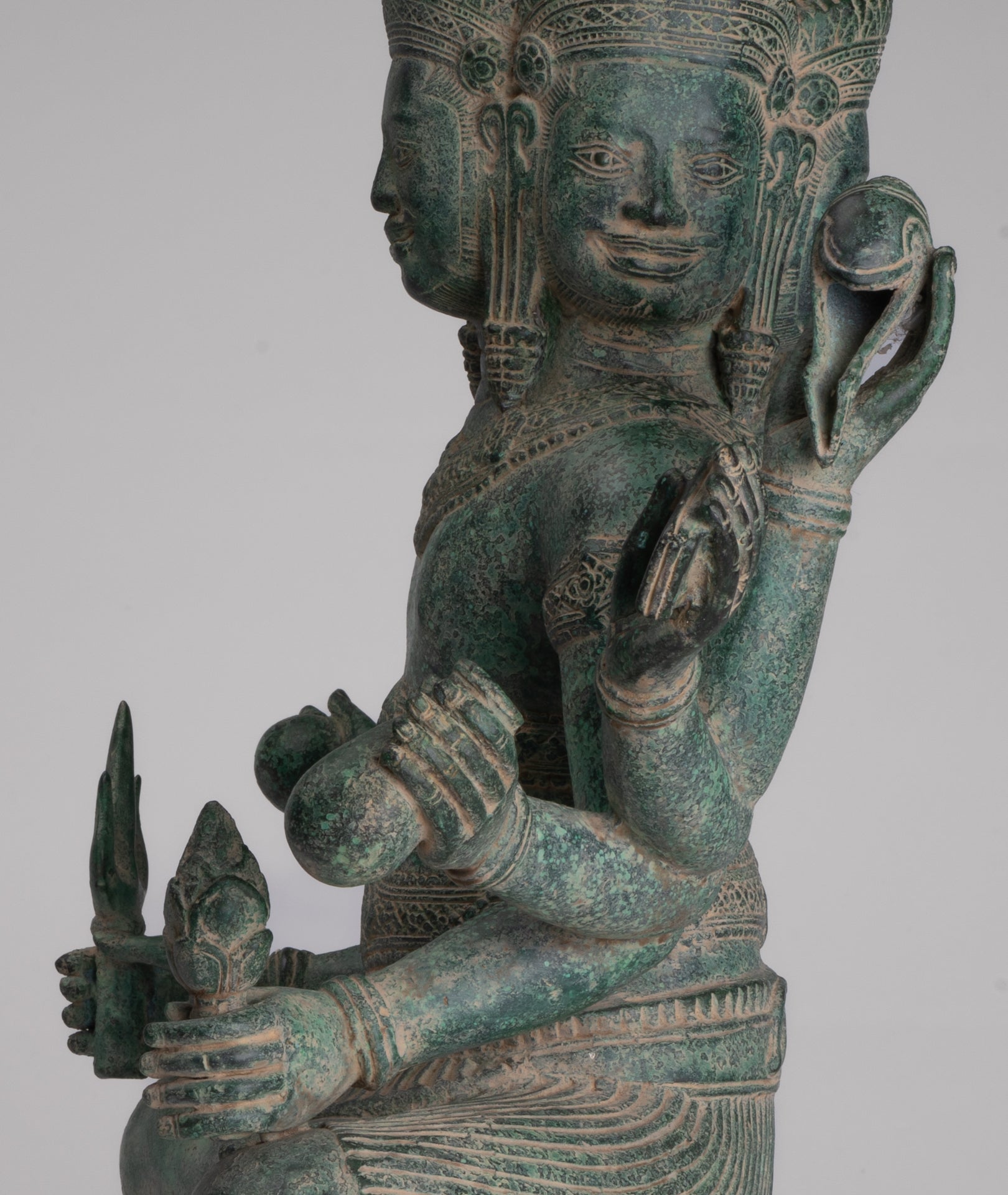 Brahma Statue - Antique Khmer Style Bronze 8 Arm Bayon Brahma - Hindu God Creation - 40cm/16"