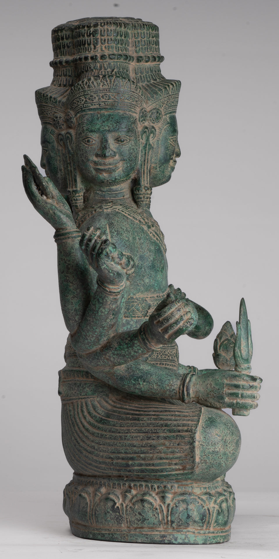 Brahma Statue - Antique Khmer Style Bronze 8 Arm Bayon Brahma - Hindu God Creation - 40cm/16"