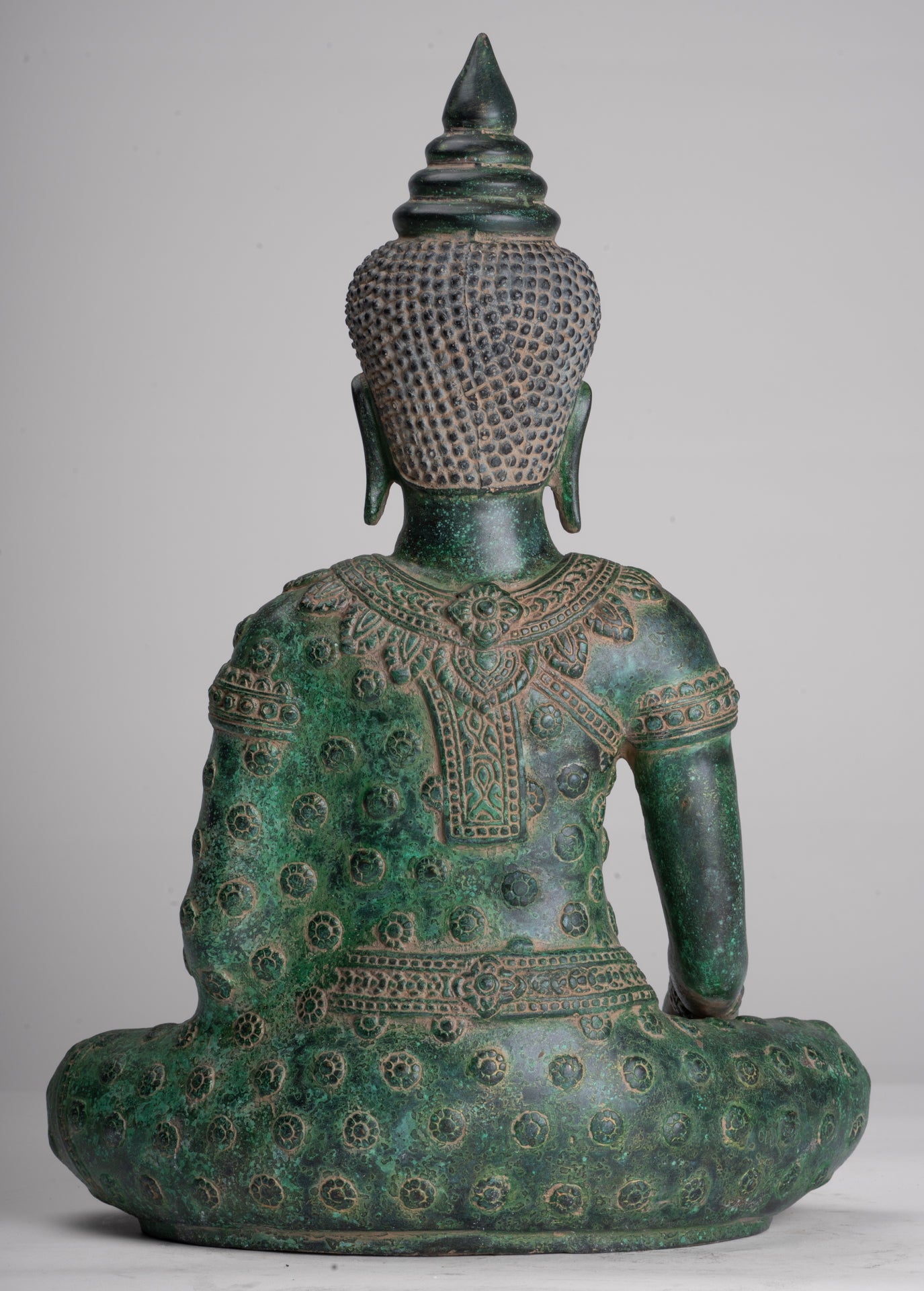 Buddha Statue - Antique Khmer Style Bronze Seated Enlightenment Buddha Statue - 37cm/15"