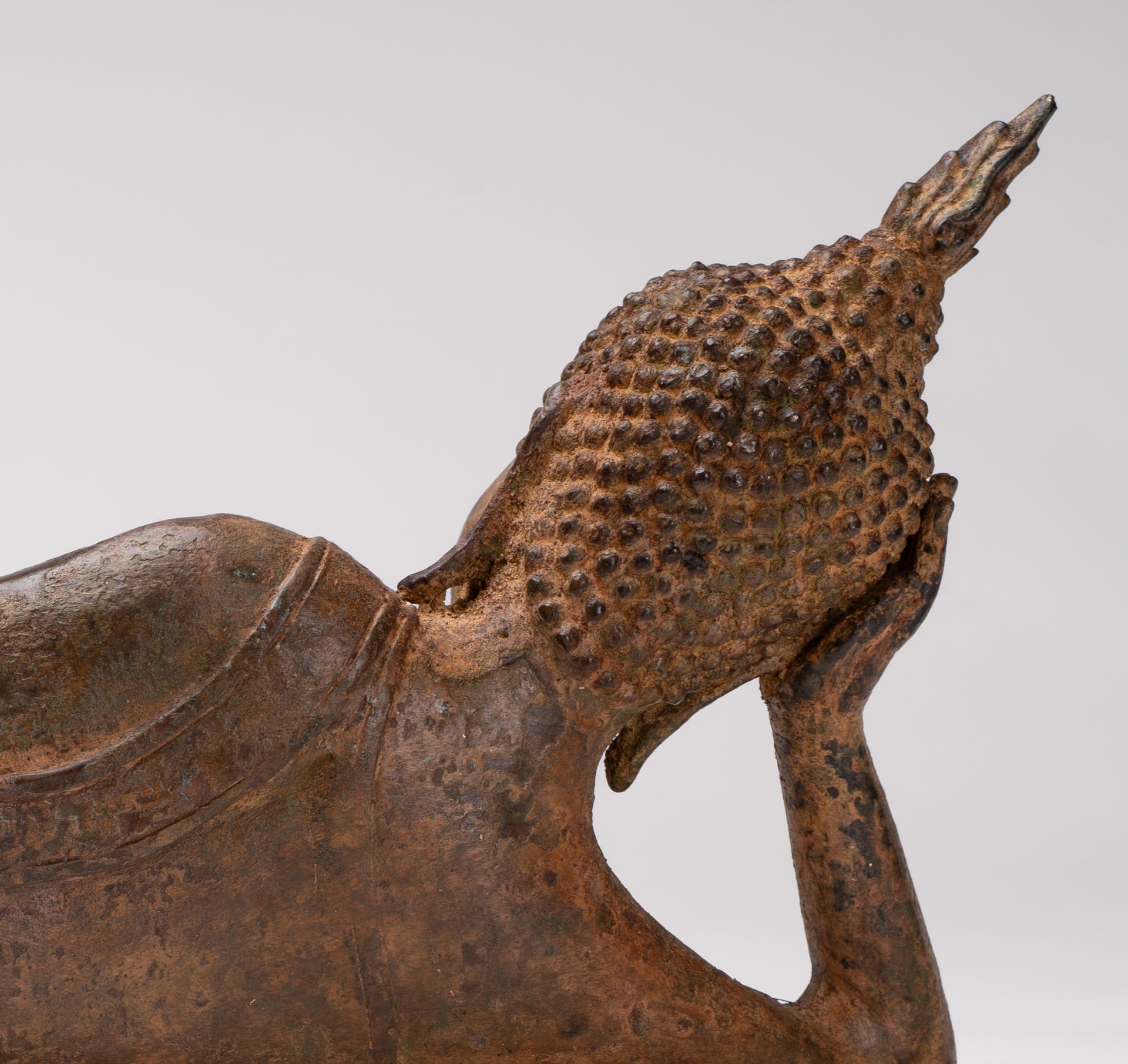 Buddha Statue - Antique Thai Style Bronze Sukhothai Reclining Nirvana Buddha Statue - 43cm/17"