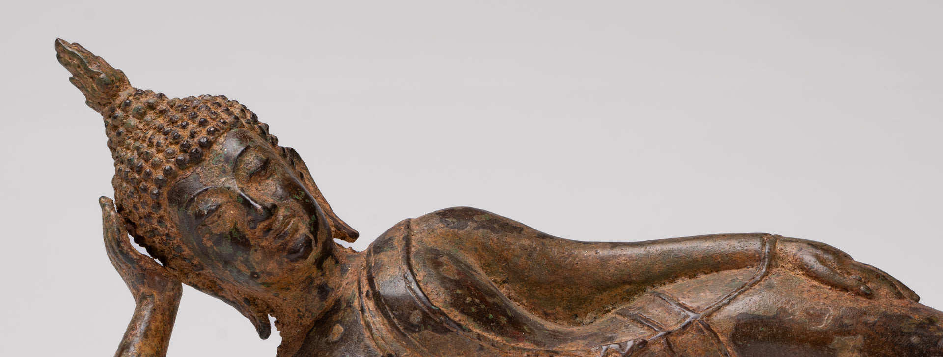 Buddha Statue - Antique Thai Style Bronze Sukhothai Reclining Nirvana Buddha Statue - 43cm/17"