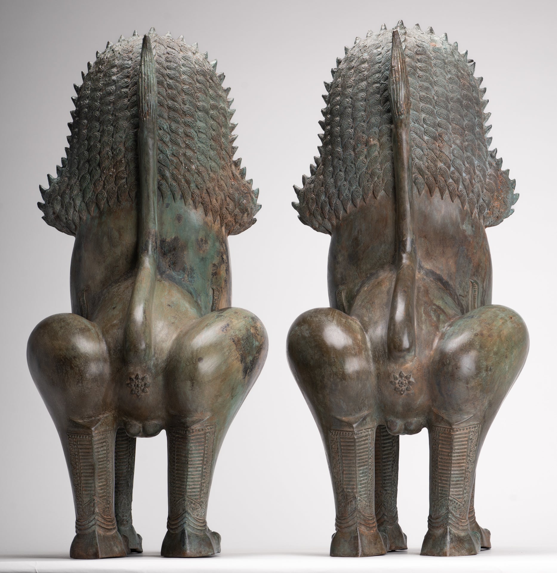 Temple Lion - Antique Thai Style Bronze Standing Singha Temple Guardians or Lions - 61cm/24" (Pair)
