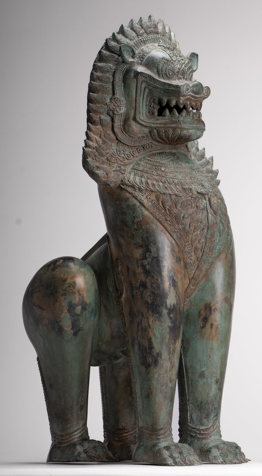 Temple Lion - Antique Thai Style Bronze Standing Singha Temple Guardians or Lions - 61cm/24" (Pair)