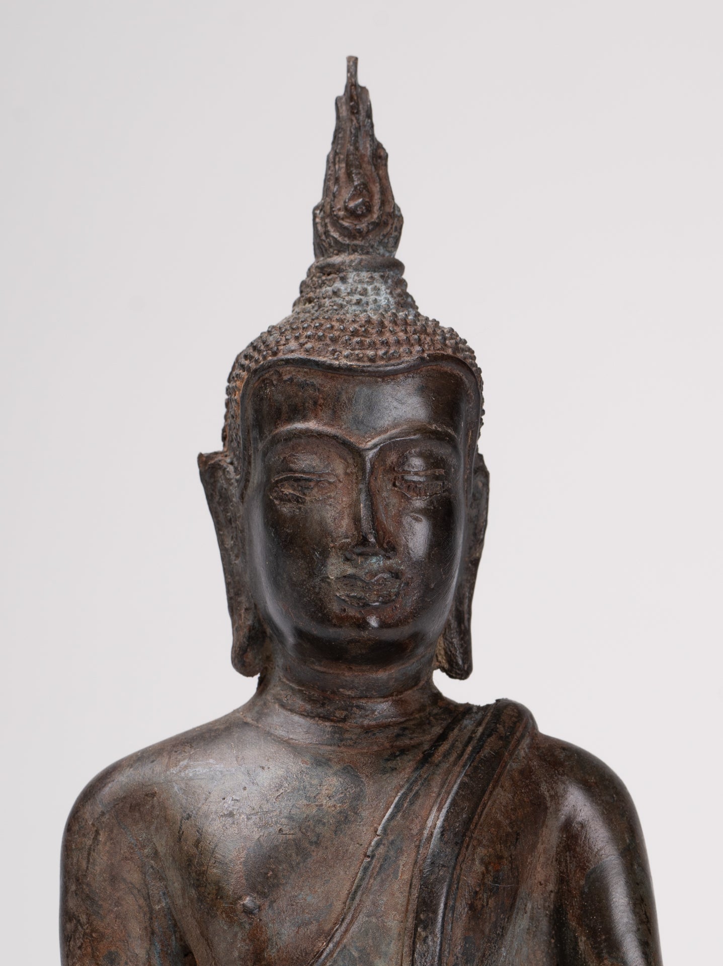 Buddha Statue - Antique Ayutthaya Style Seated Enlightenment Buddha Statue - 19cm/8"