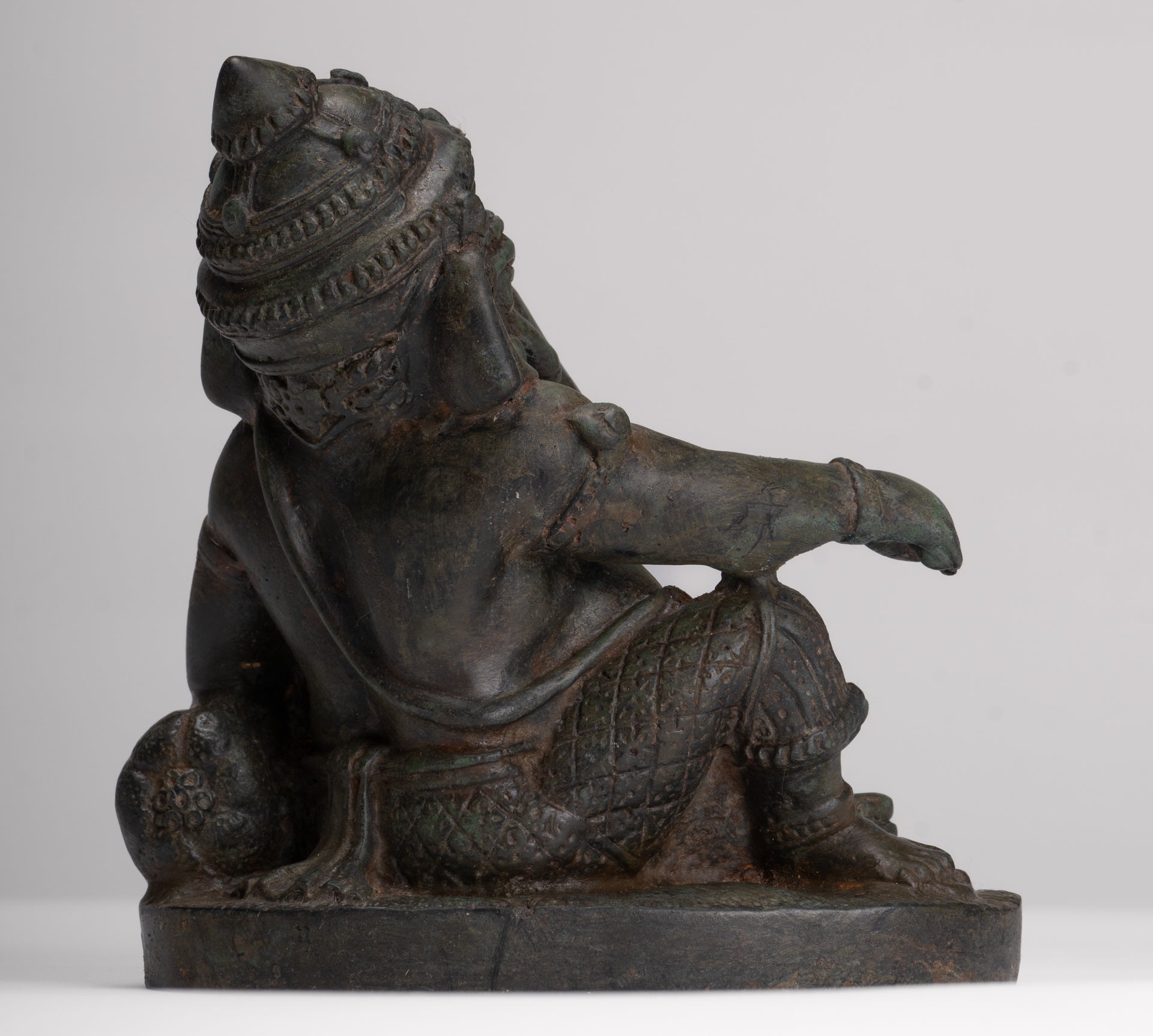 Ganesha Statue - Antique Thai Style Bronze Reclining Ganesha Statue - 17cm/7"