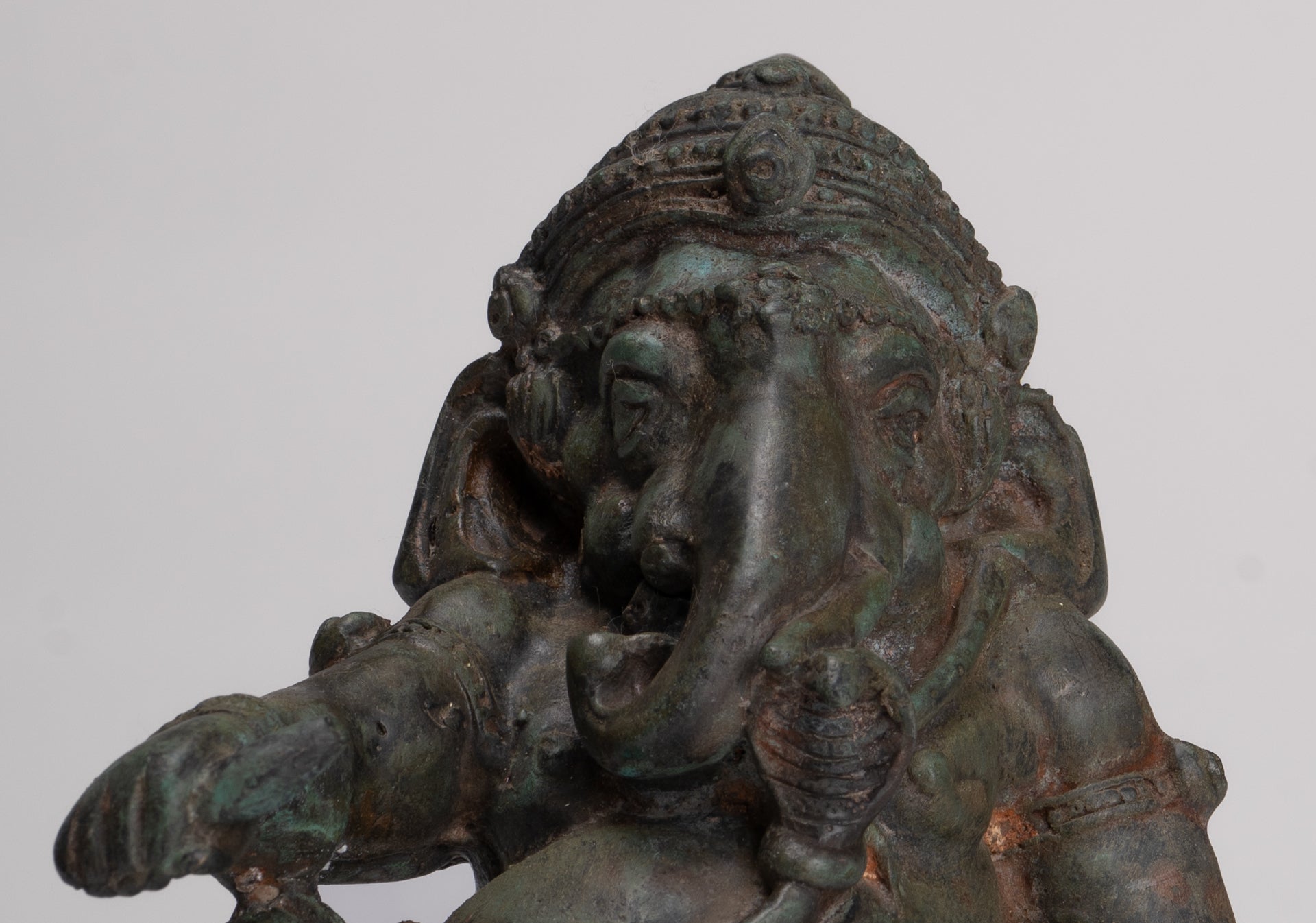 Ganesha Statue - Antique Thai Style Bronze Reclining Ganesha Statue - 17cm/7"