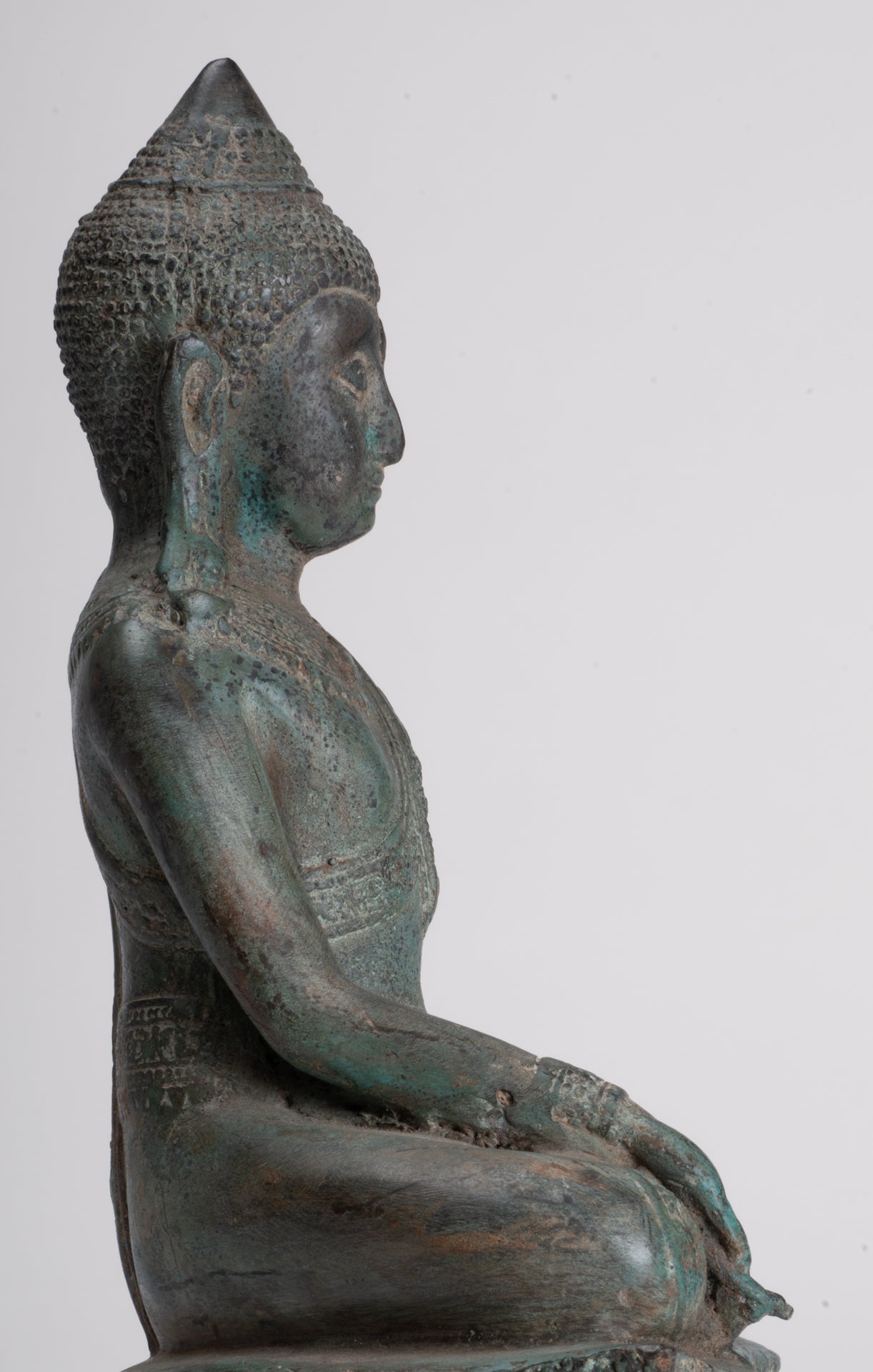 Buddha Statue - Antique Thai Style Chiang Rung Seated Buddha Statue - 23cm/9"