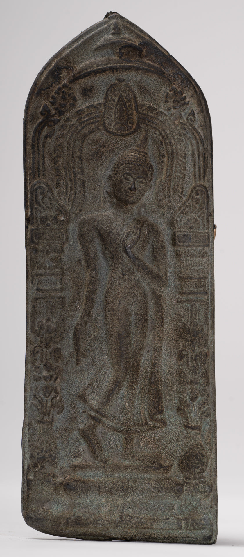 Votive Panel - Antique Thai Style Bronze Walking Buddha Votive Panel - 16cm/6"