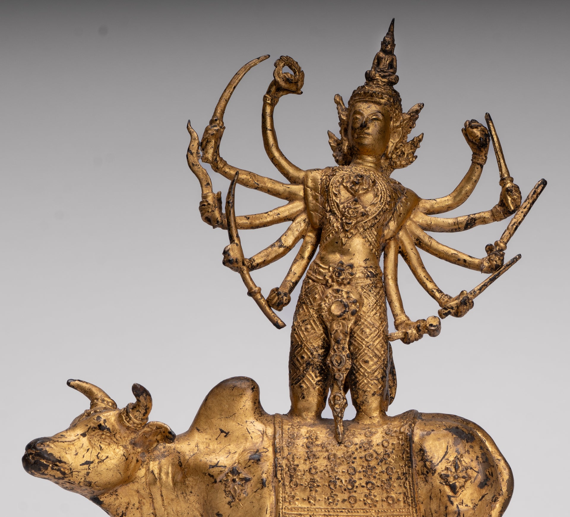 Shiva and Nandi - Antique Thai Style Rattanakosin Shiva and Nandi Statue - 27cm/11"