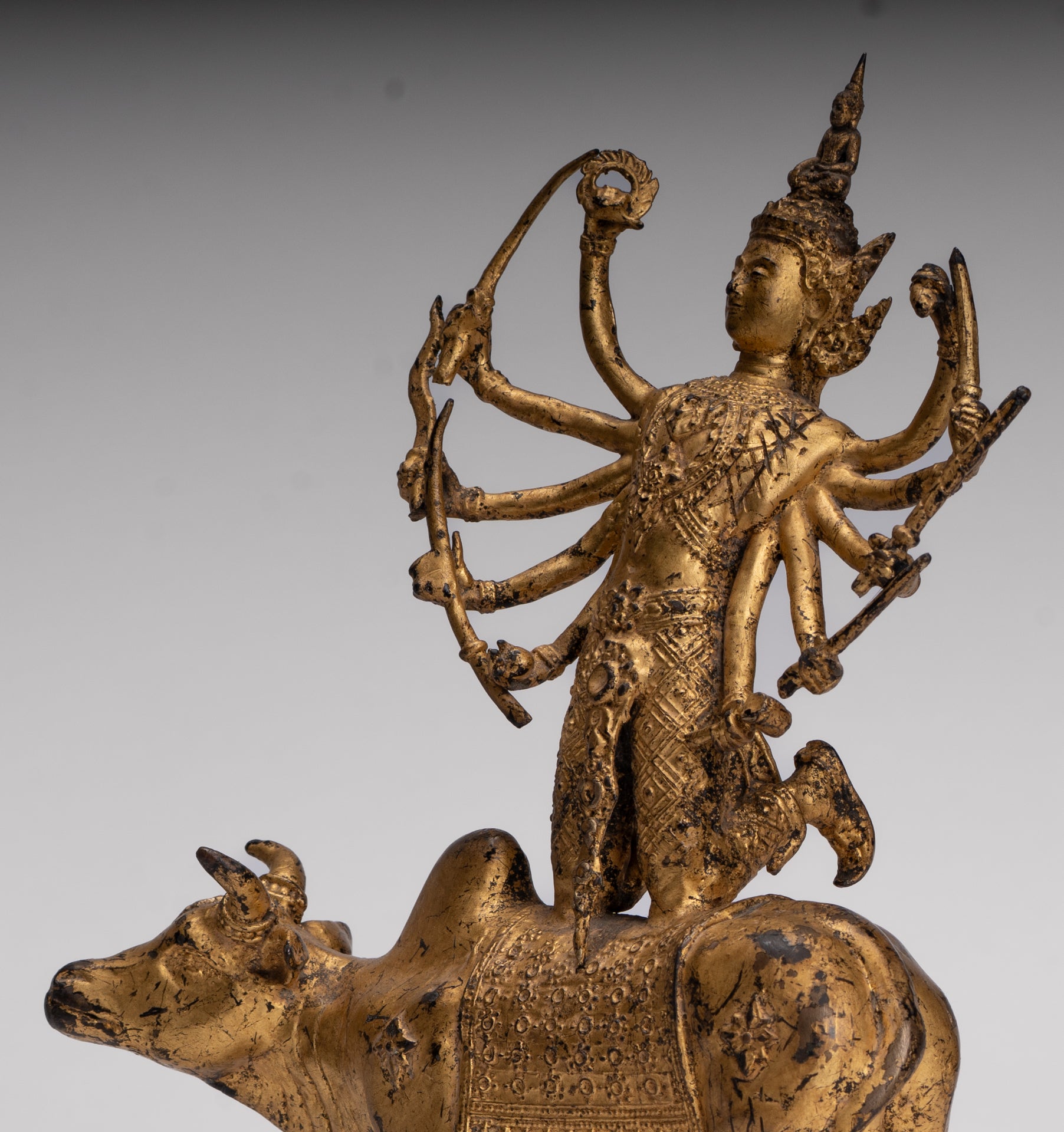 Shiva and Nandi - Antique Thai Style Rattanakosin Shiva and Nandi Statue - 27cm/11"