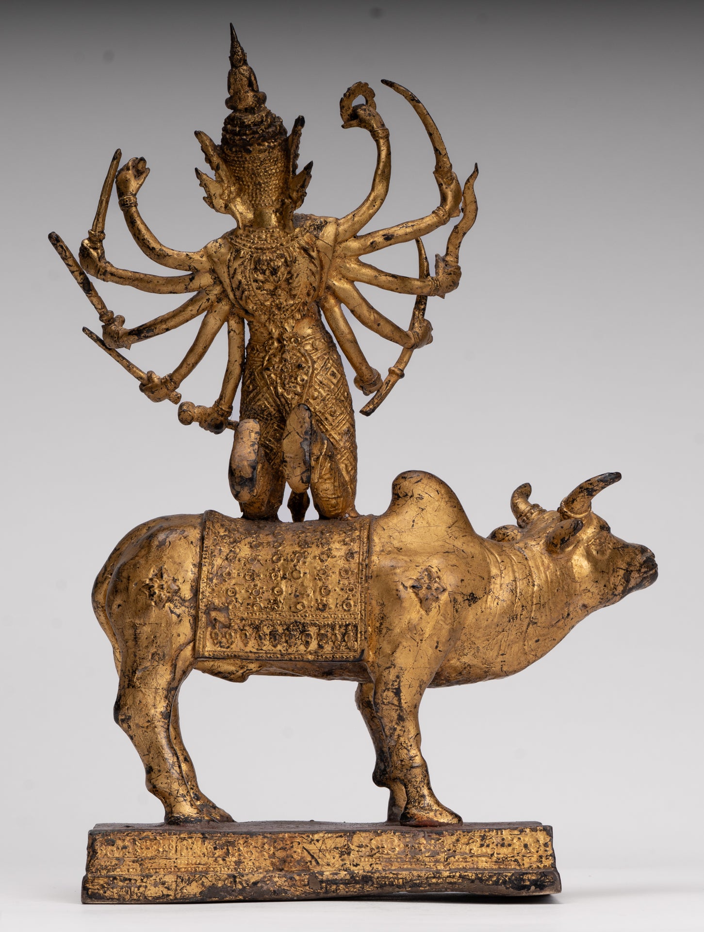 Shiva and Nandi - Antique Thai Style Rattanakosin Shiva and Nandi Statue - 27cm/11"