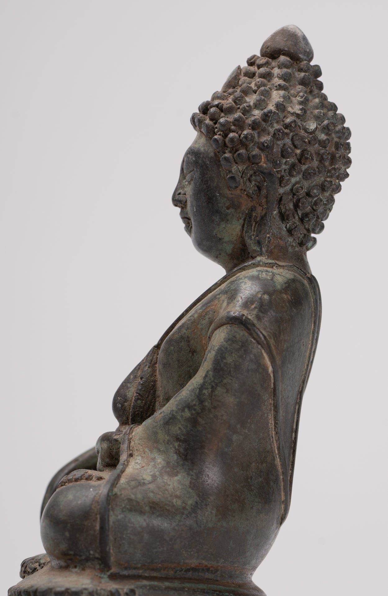 Buddha Statue - Antique Chinese Style Seated Bronze Enlightenment Buddha - 16cm/6"