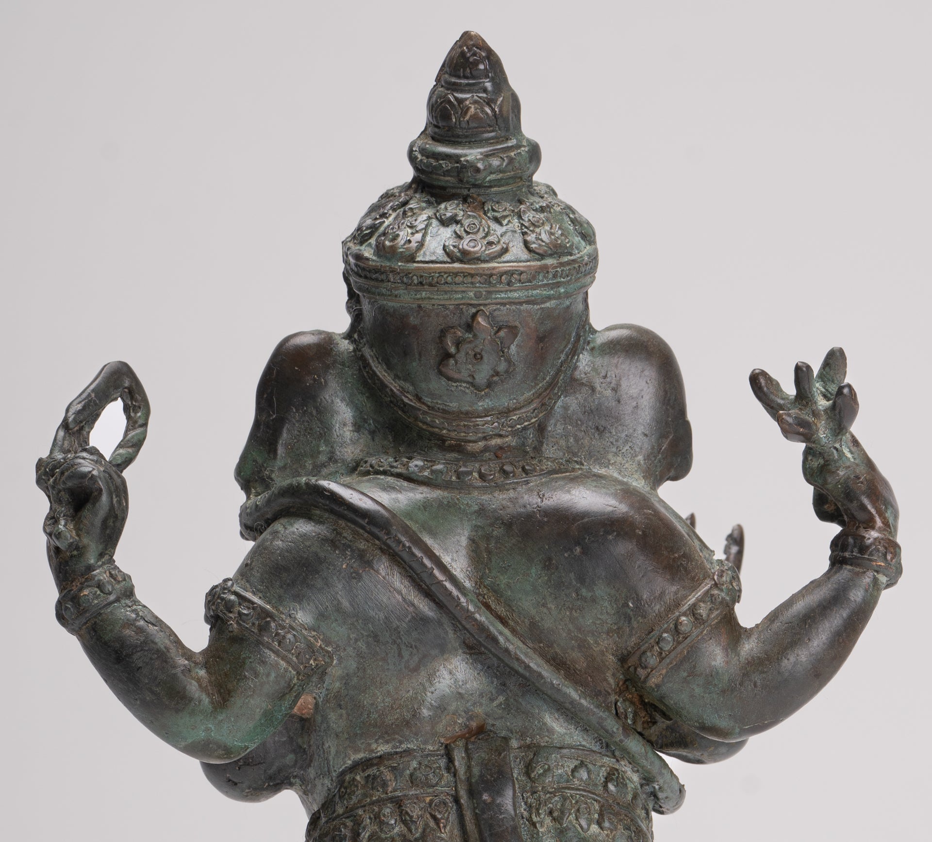 Ganesha Statue - Antique Thai Style Bronze Standing 4-Arm Ganesha Statue - 26cm/10"