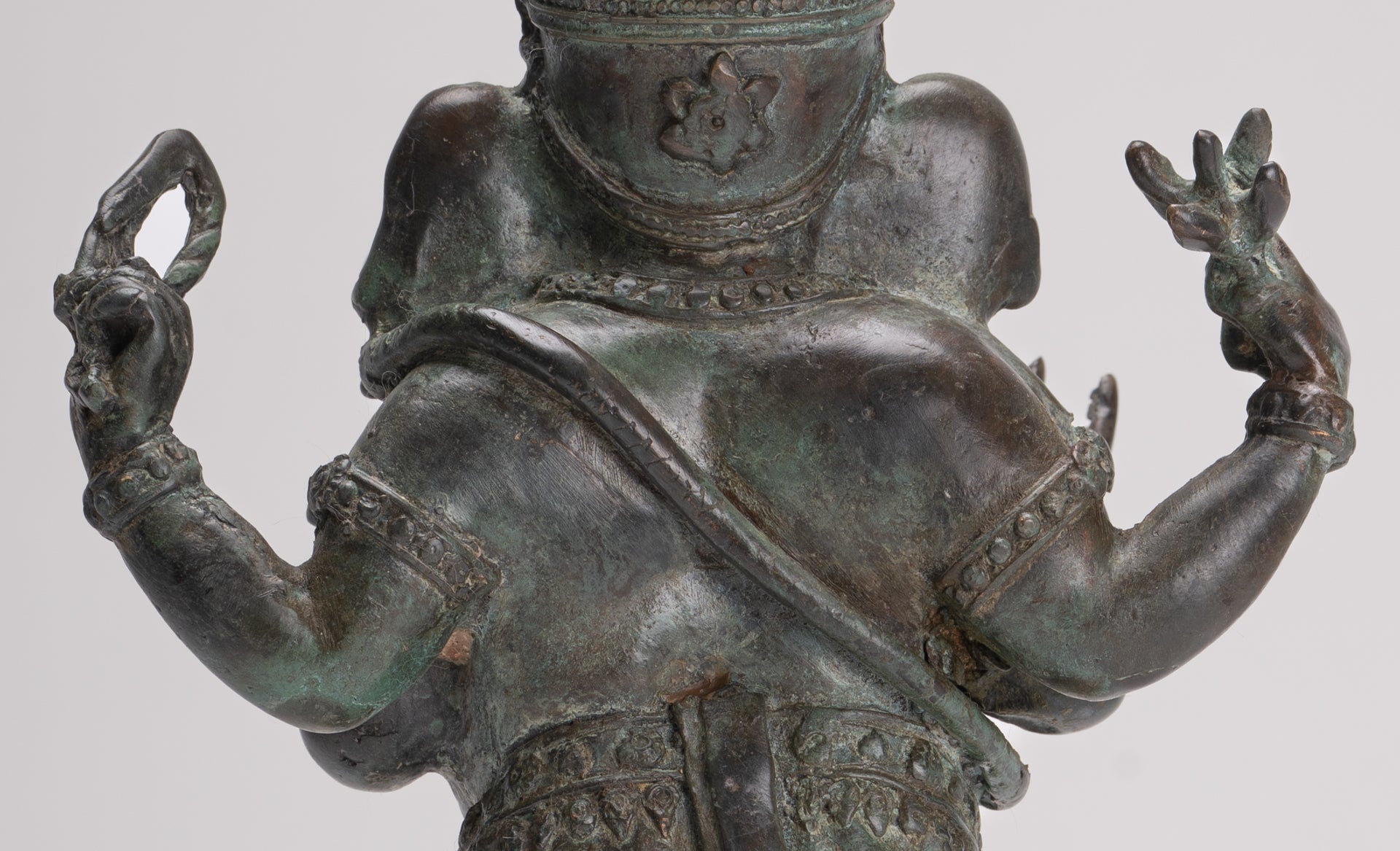 Ganesha Statue - Antique Thai Style Bronze Standing 4-Arm Ganesha Statue - 26cm/10"
