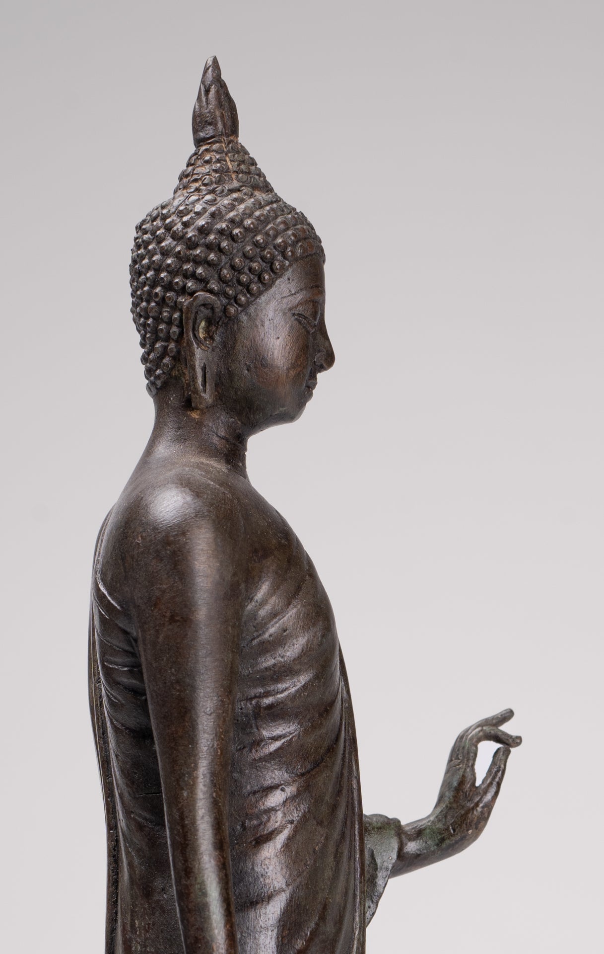 Antique Sukhothai Style Standing Bronze Protection Walking Buddha Statue - 33cm/13"