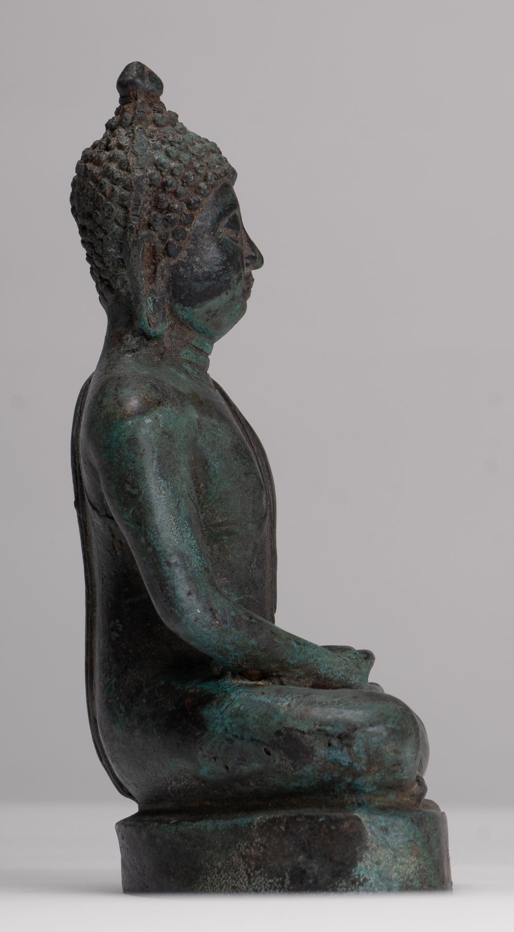 Buddha Sculpture - Antique Thai Style Bronze Seated Chiang Saen Meditation Buddha Statue - 15cm/6"