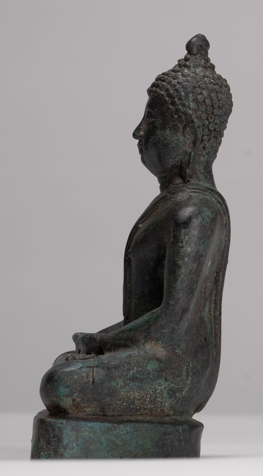 Buddha Sculpture - Antique Thai Style Bronze Seated Chiang Saen Meditation Buddha Statue - 15cm/6"