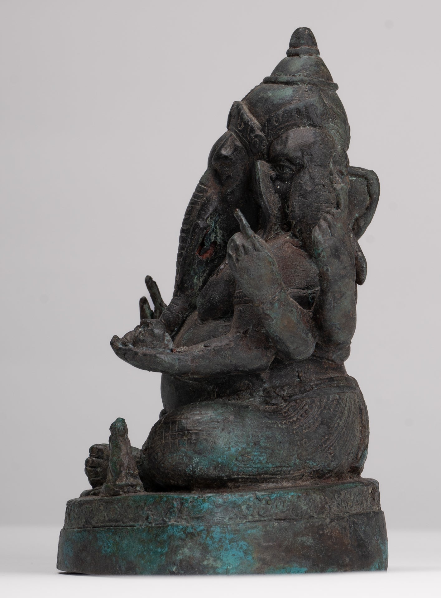 Ganesha Statue - Antique Thai Style Bronze Seated 6-Arm Ganesha Statue - 19cm/8"