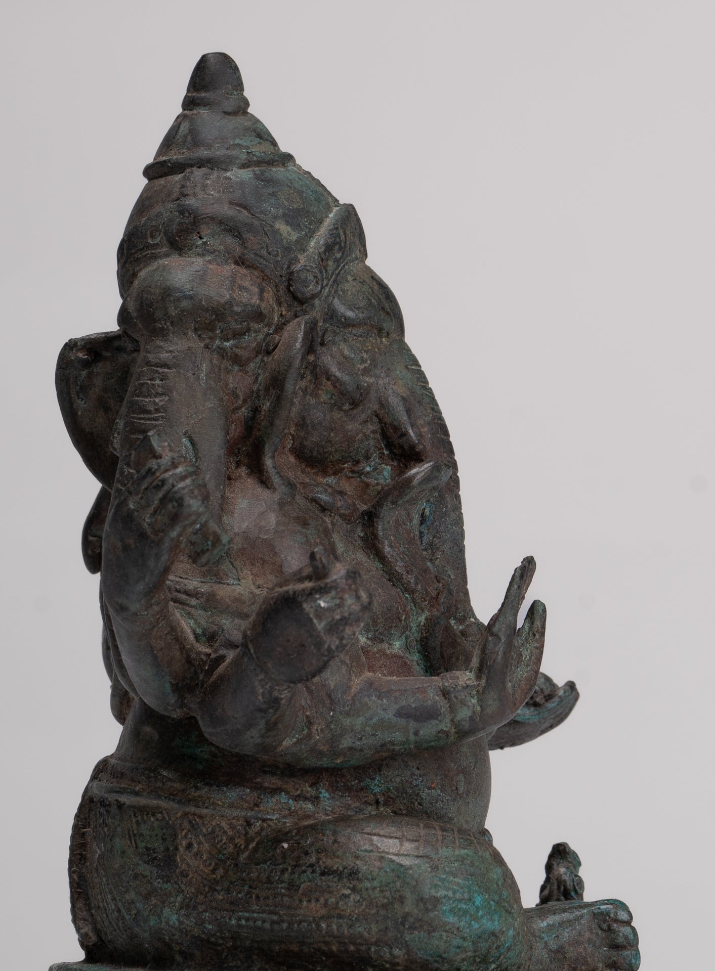 Ganesha Statue - Antique Thai Style Bronze Seated 6-Arm Ganesha Statue - 19cm/8"