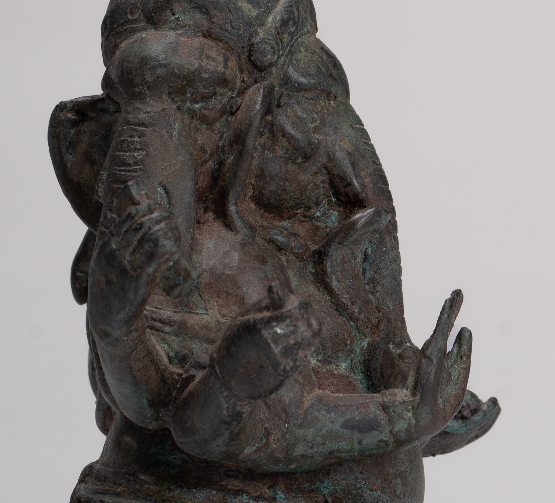 Ganesha Statue - Antique Thai Style Bronze Seated 6-Arm Ganesha Statue - 19cm/8"