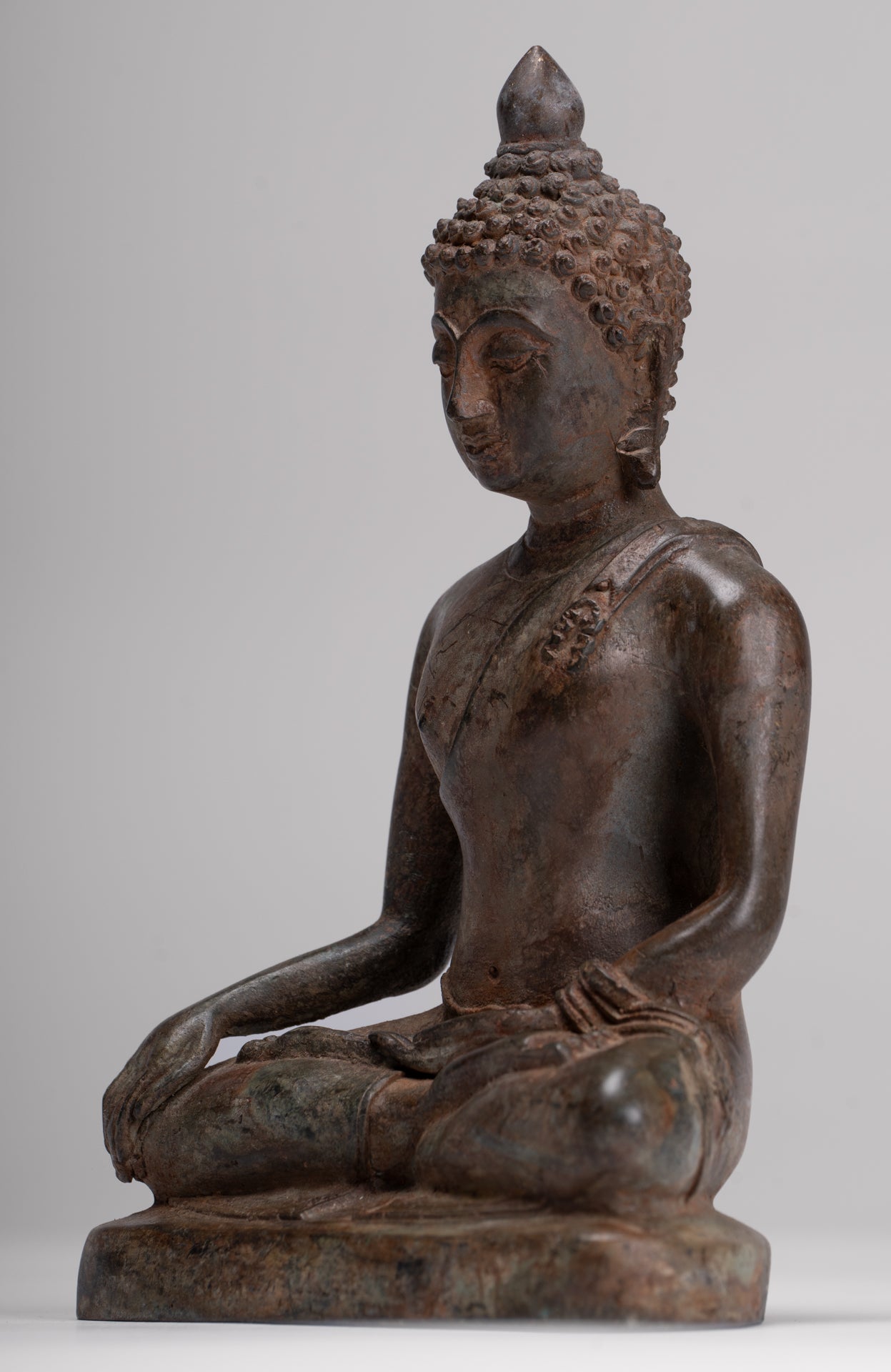 Buddha Statue - Antique Thai Style Bronze Chiang Saen Enlightenment Buddha Statue - 18cm/7"