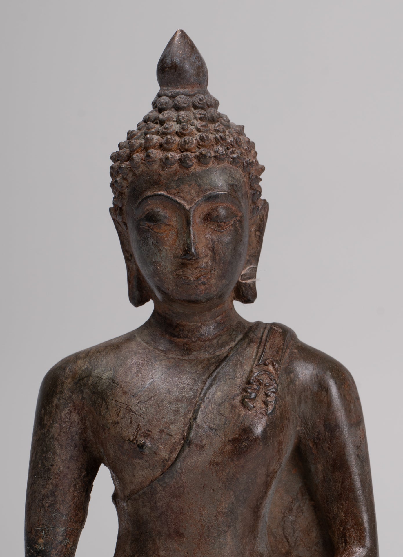 Buddha Statue - Antique Thai Style Bronze Chiang Saen Enlightenment Buddha Statue - 18cm/7"