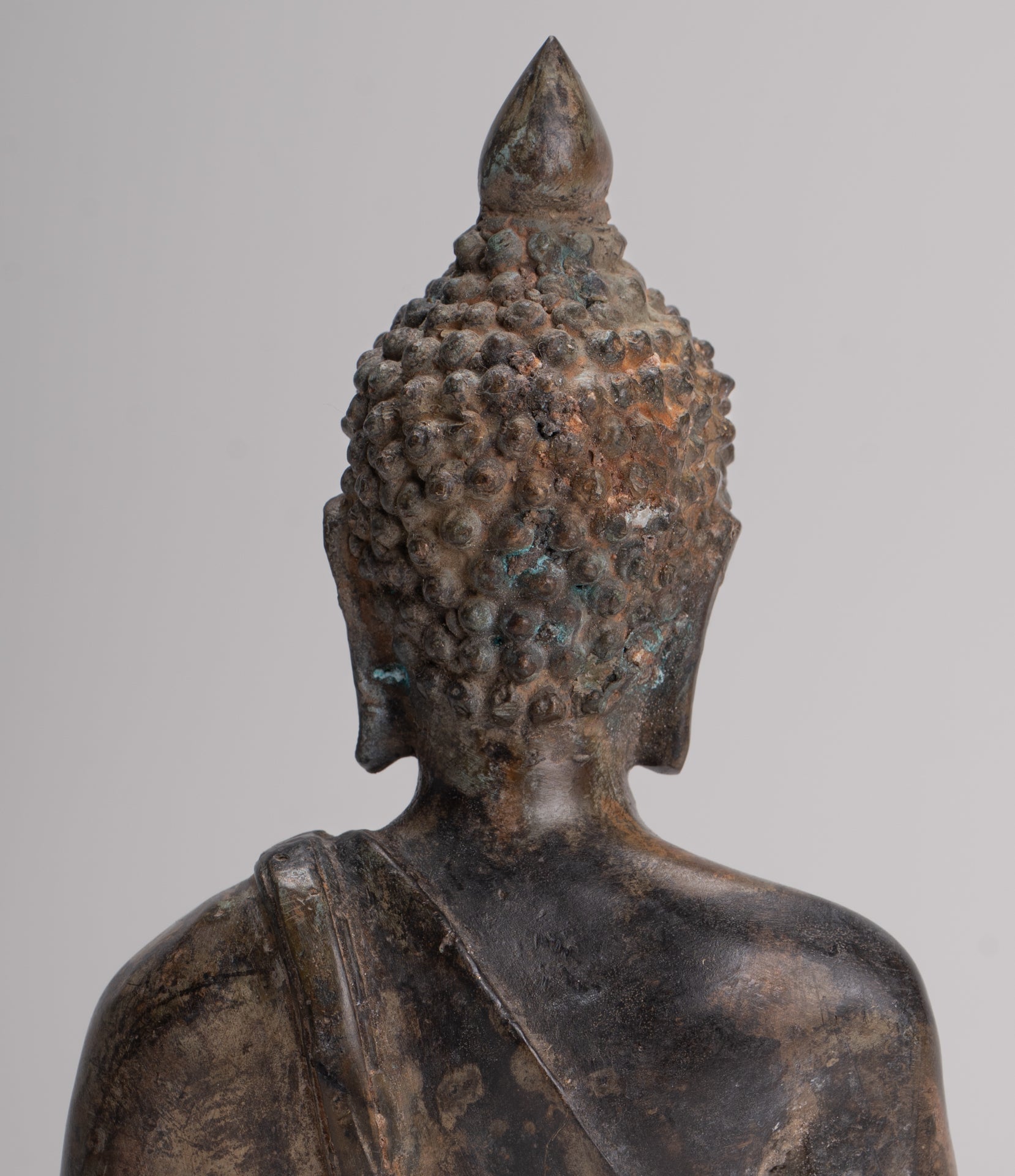 Buddha Statue - Antique Thai Style Bronze Chiang Saen Enlightenment Buddha Statue - 18cm/7"
