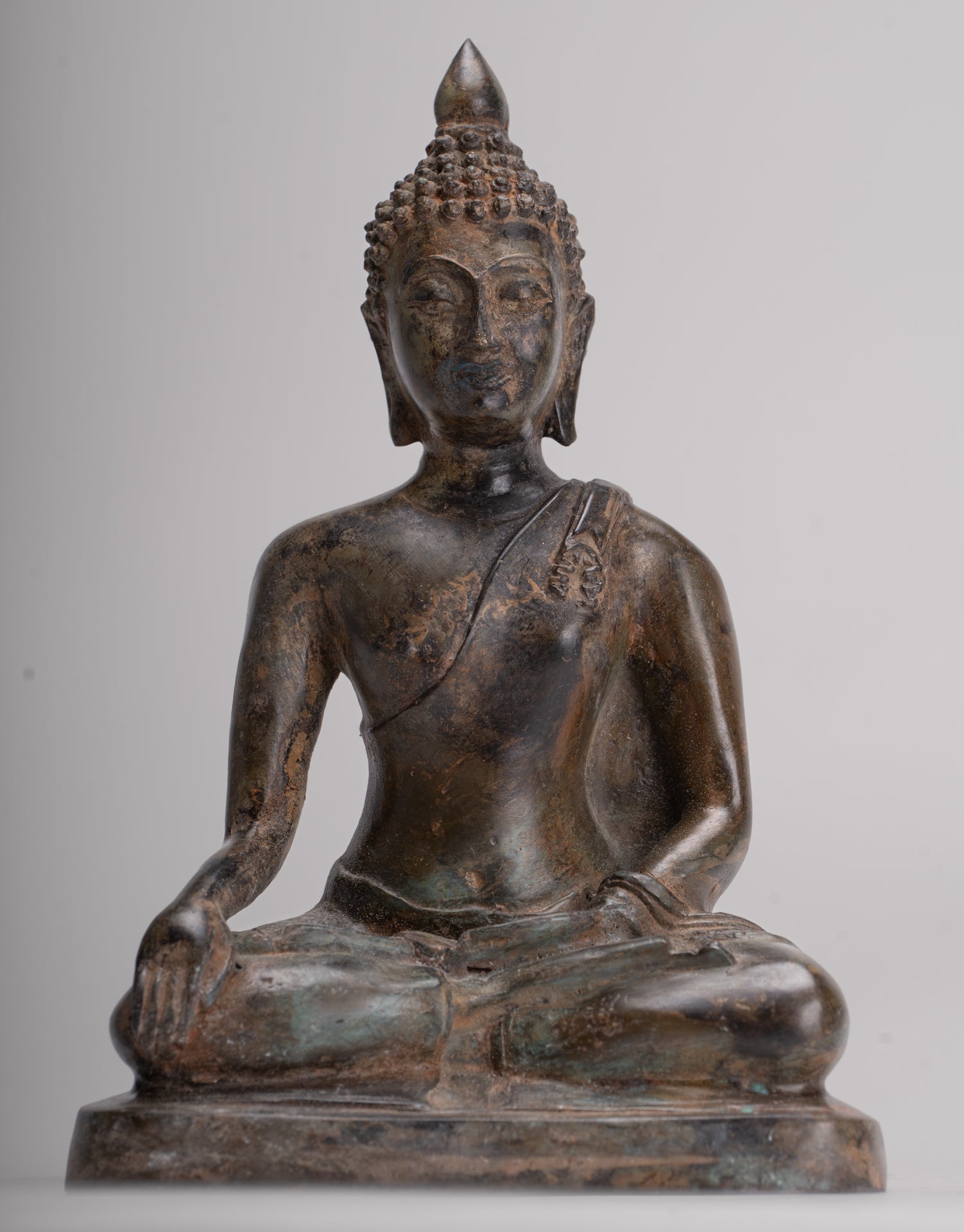 Buddha Statue - Antique Thai Style Bronze Chiang Saen Enlightenment Buddha Statue - 18cm/7"