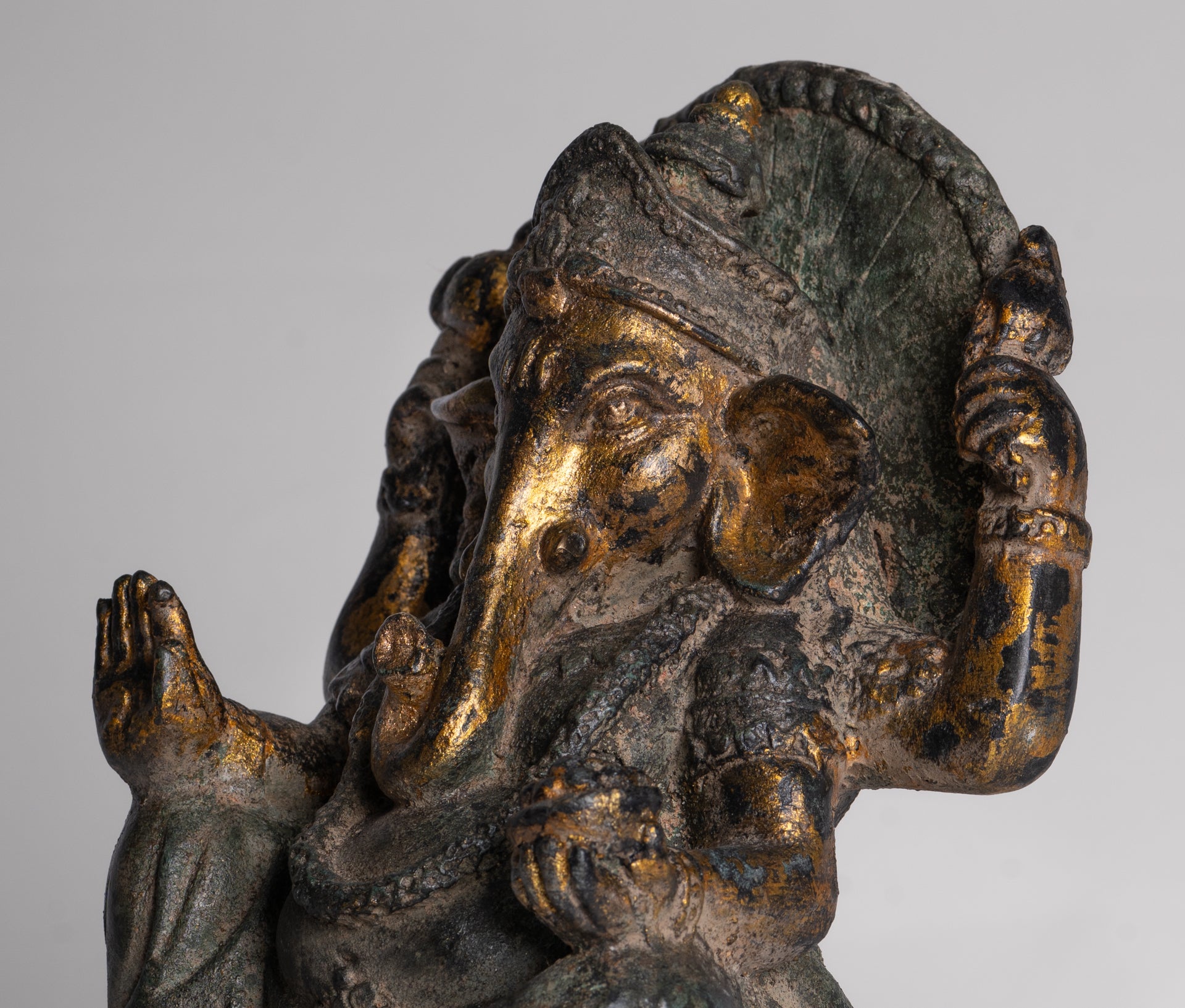 Ganesh - Antique Thai Style Bronze Seated Ganesha - 23cm/9"