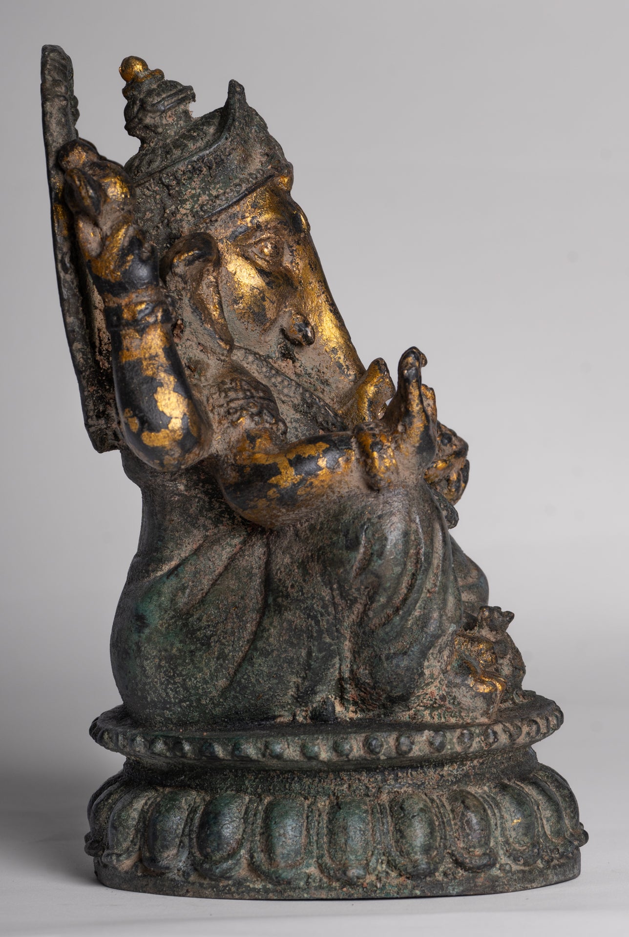 Ganesh - Antique Thai Style Bronze Seated Ganesha - 23cm/9"