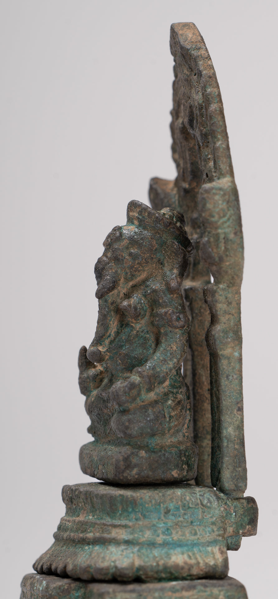 Ganesha Statue - Antique Thai Style Enthroned Bronze Seated Ganesha Statue - 11.5cm/5"