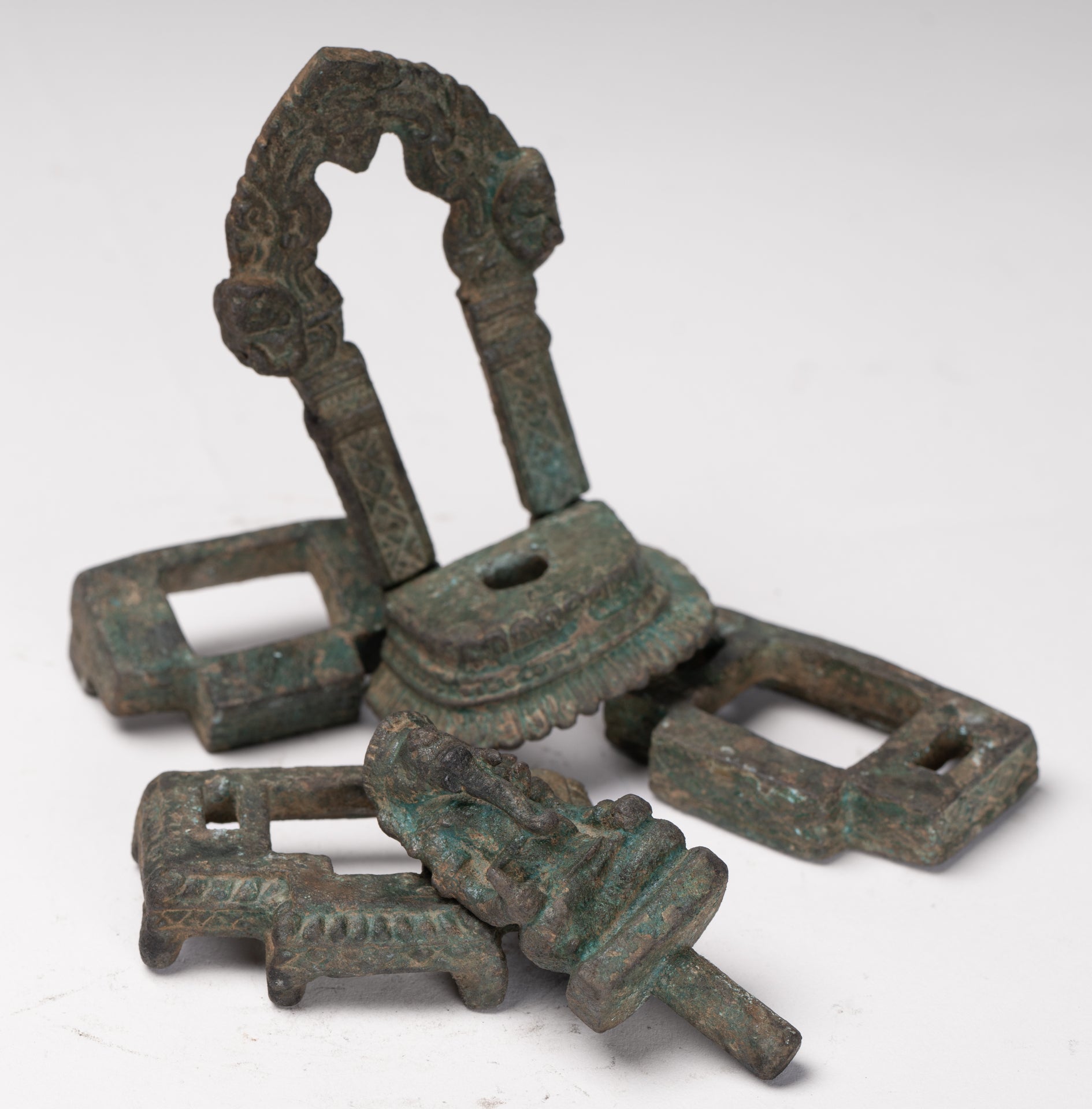 Ganesha Statue - Antique Thai Style Enthroned Bronze Seated Ganesha Statue - 11.5cm/5"