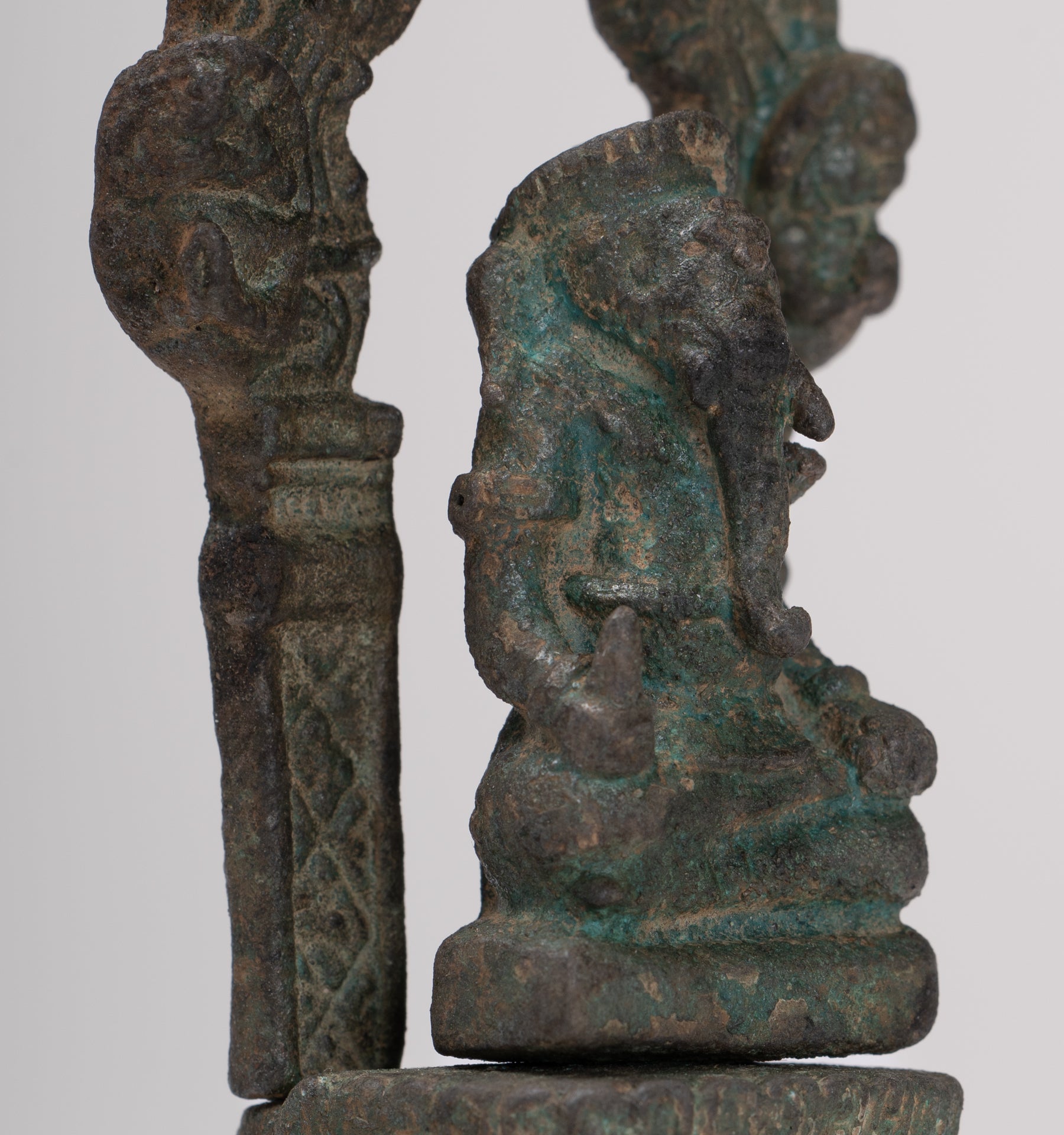 Ganesha Statue - Antique Thai Style Enthroned Bronze Seated Ganesha Statue - 11.5cm/5"