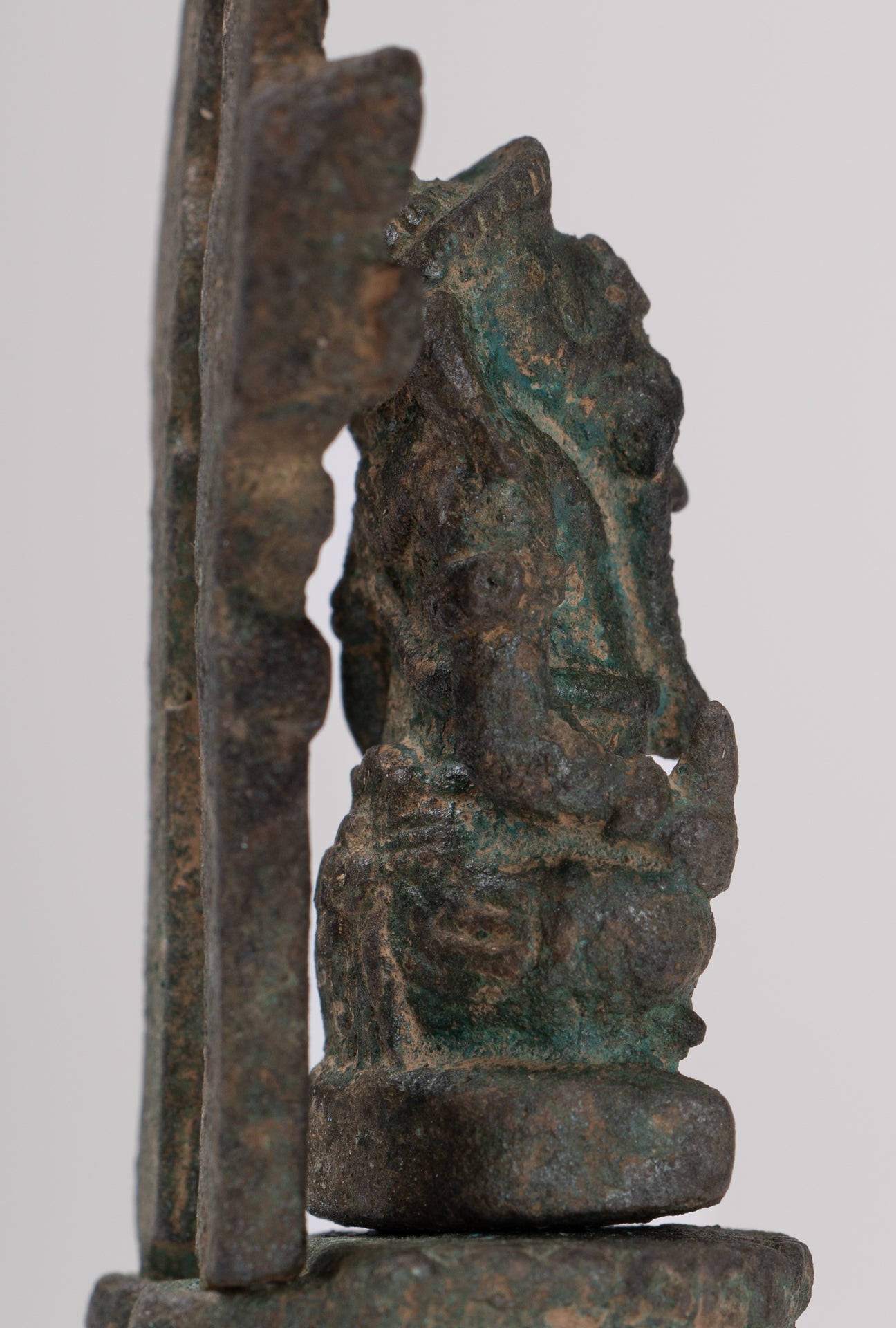 Ganesha Statue - Antique Thai Style Enthroned Bronze Seated Ganesha Statue - 11.5cm/5"