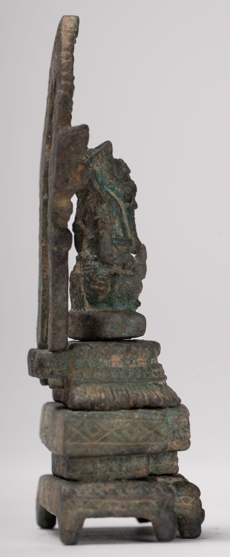 Ganesha Statue - Antique Thai Style Enthroned Bronze Seated Ganesha Statue - 11.5cm/5"