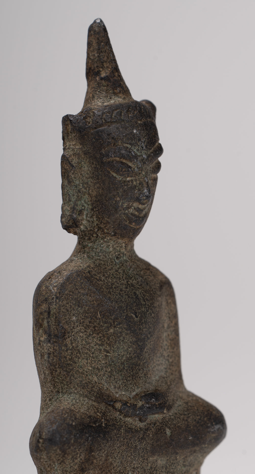 Antique Thai Style Seated Bronze Ayutthaya Meditation Buddha Statue - 9cm/4"