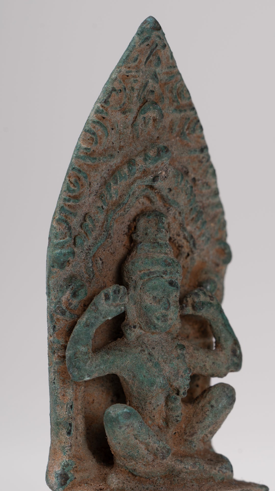 Vishnu Statue - Antique Khmer Style Bronze Seated 'Hear No Evil' Statue - 7.5cm / 3"