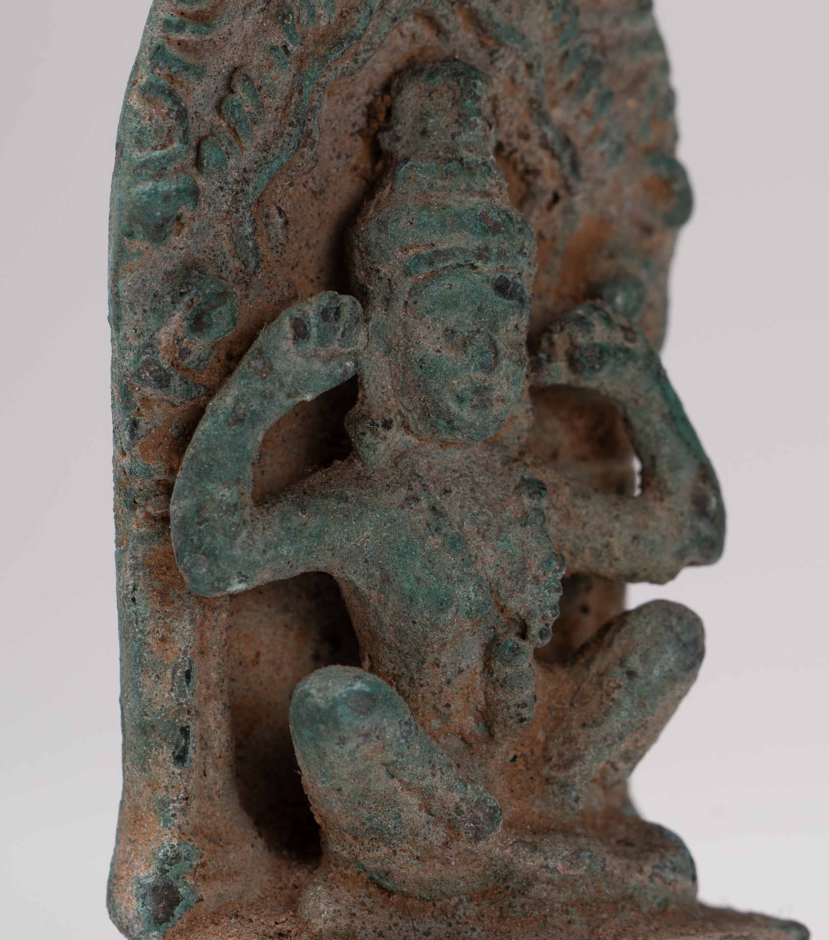 Vishnu Statue - Antique Khmer Style Bronze Seated 'Hear No Evil' Statue - 7.5cm / 3"